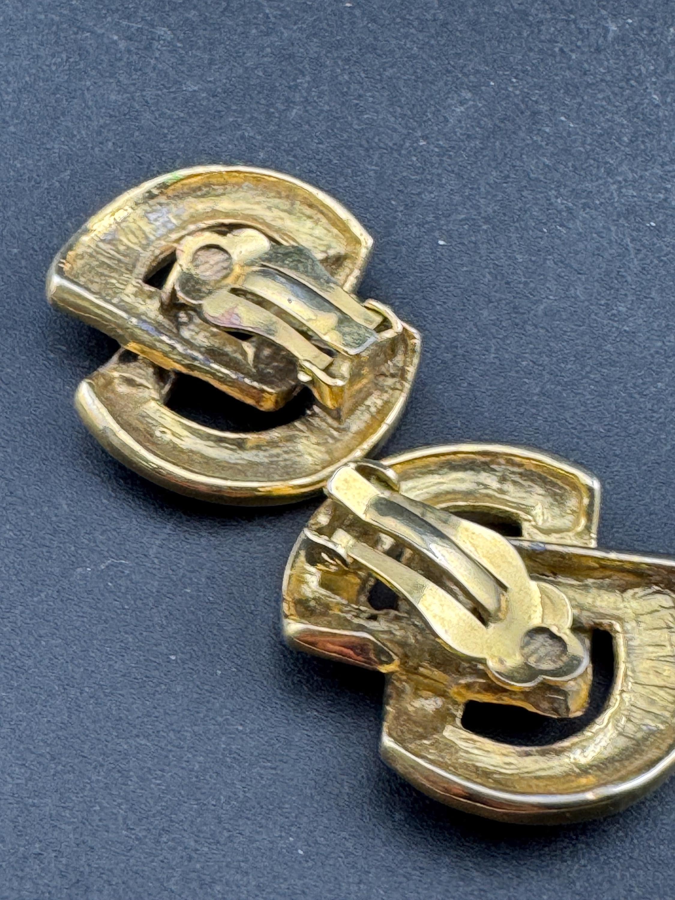 Vintage Oversized Gold Tone Clip On Earrings: Bright Green Enamel, 1980s Statement