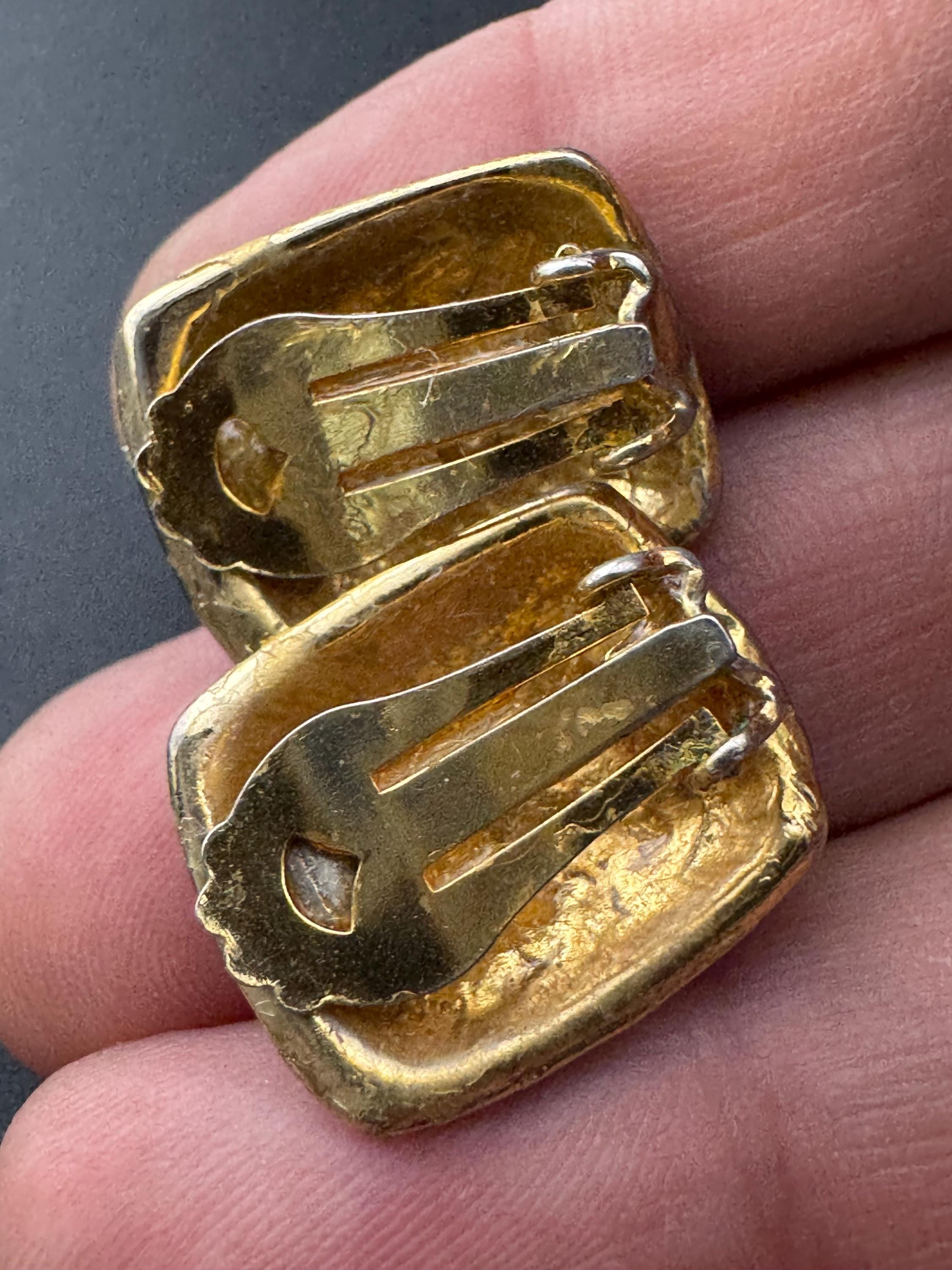 Vintage Gold Tone Clip On Earrings: Black Enamel Diamanté Geometric Studs