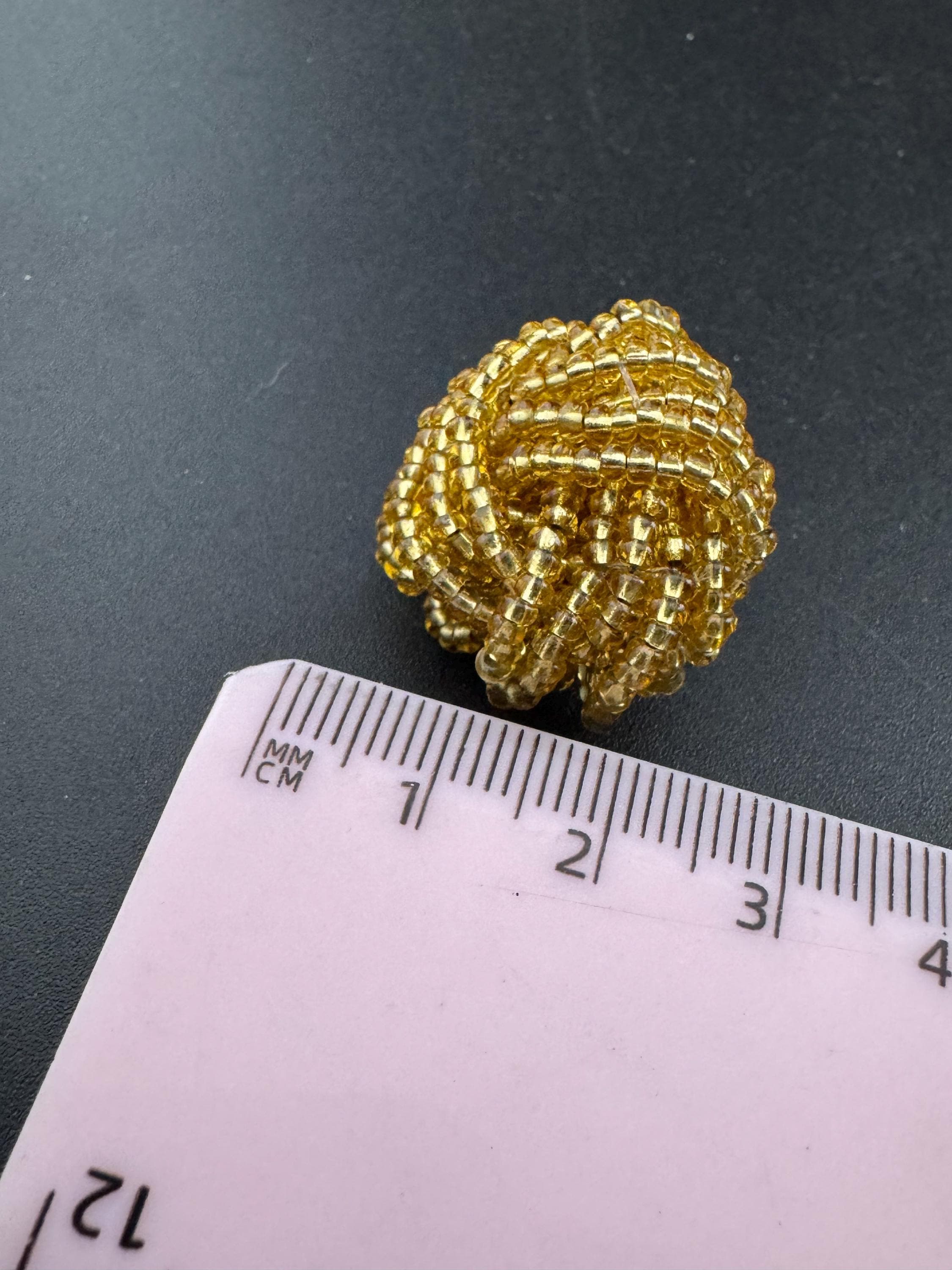 Vintage gold seed beaded KNOT Cluster turban earrings studs clip on Earrings