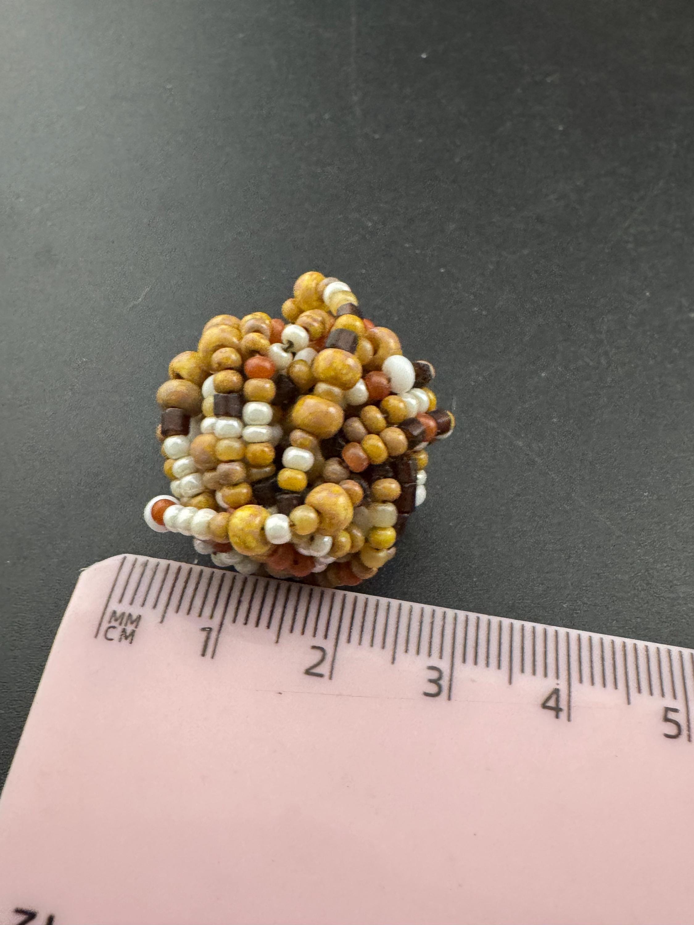 Vintage Funky Taupe pearl Brown  seed beaded KNOT Cluster Clip On turban Earrings