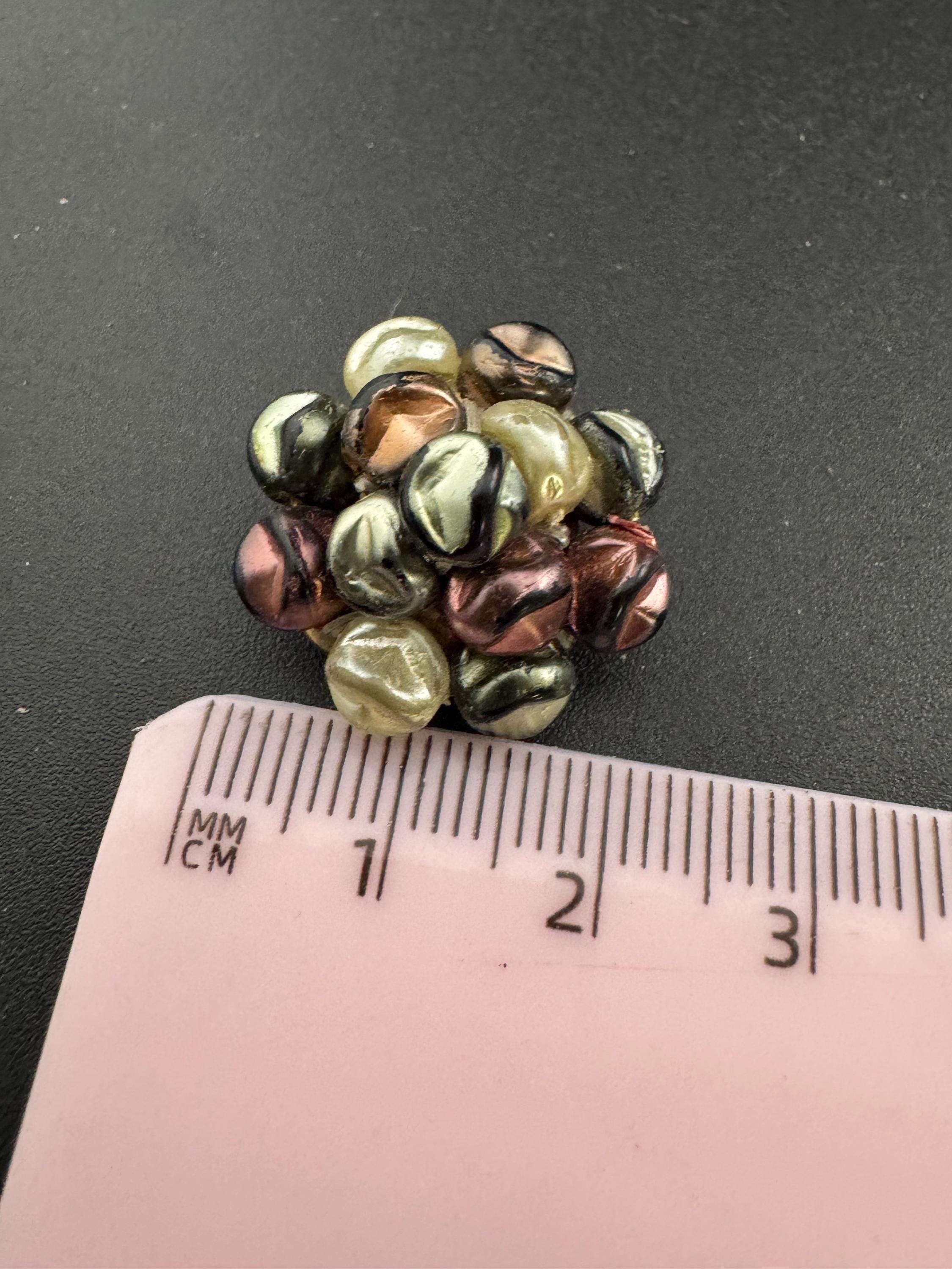 Vintage Rainbow AB Lustre Glass Clip On Earrings: 1940s-50s Cluster