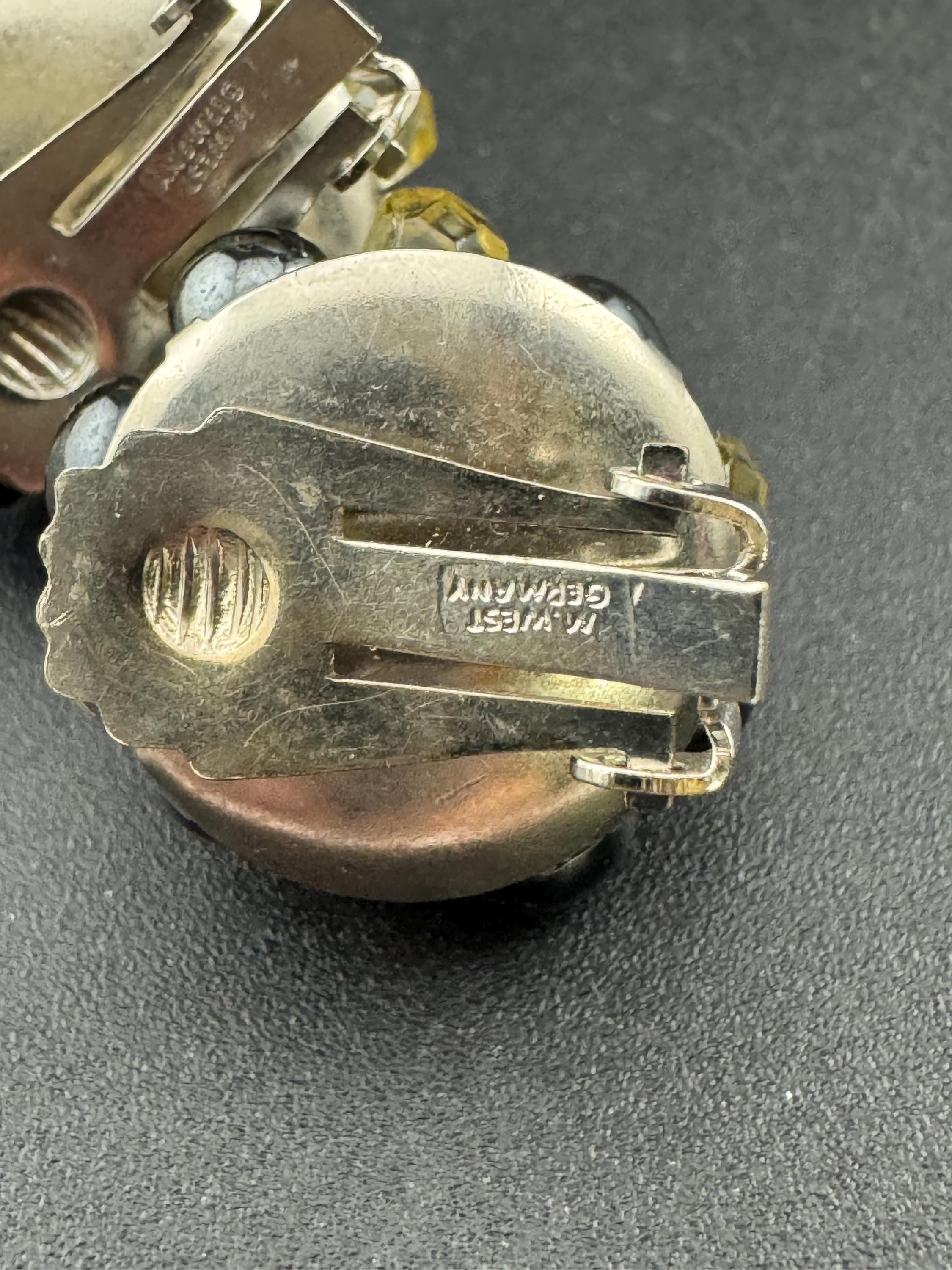 Vintage West Germany Glass Beaded Clip On Earrings: 1940s-50s Cluster