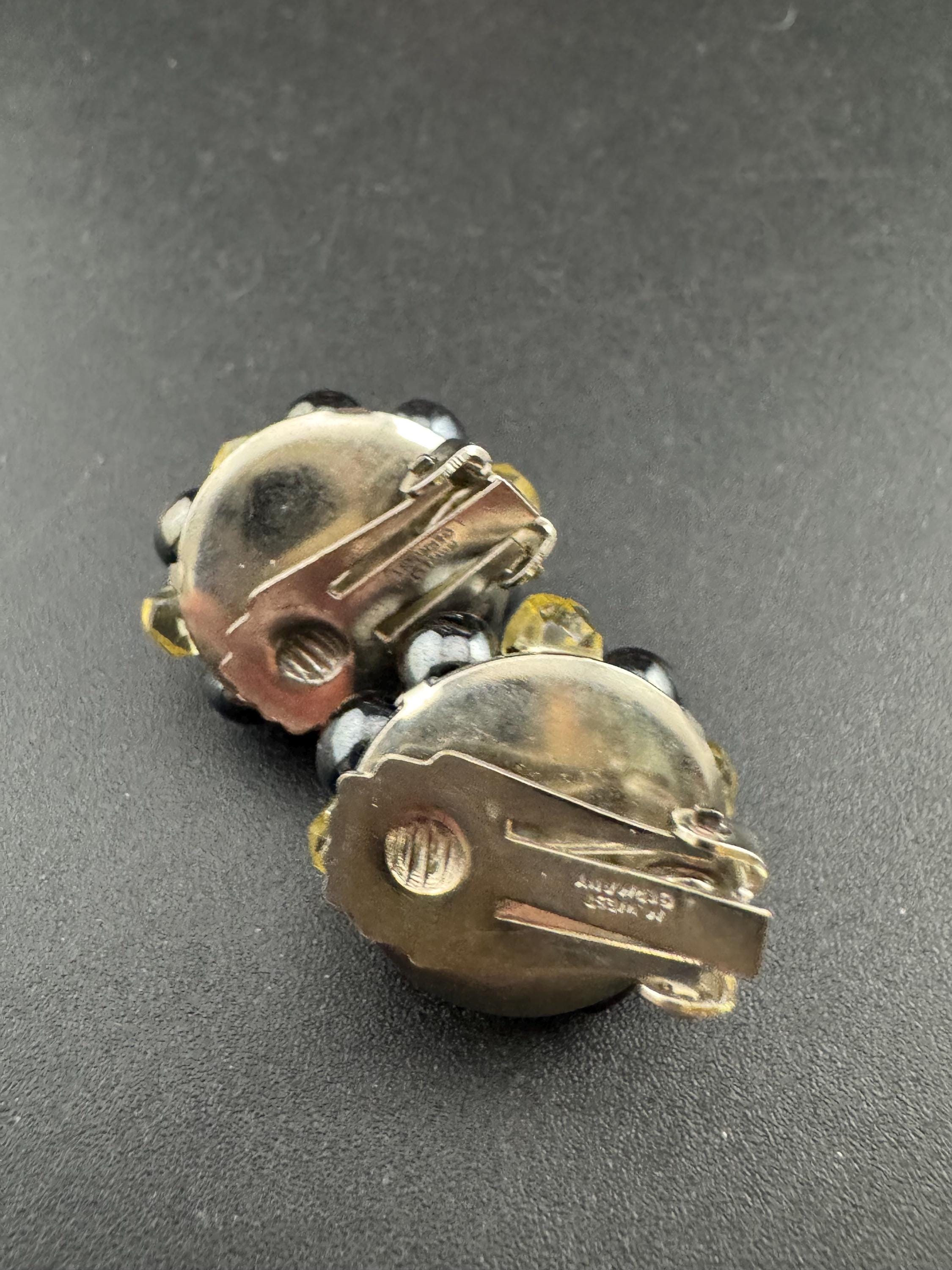 Vintage West Germany Glass Beaded Clip On Earrings: 1940s-50s Cluster