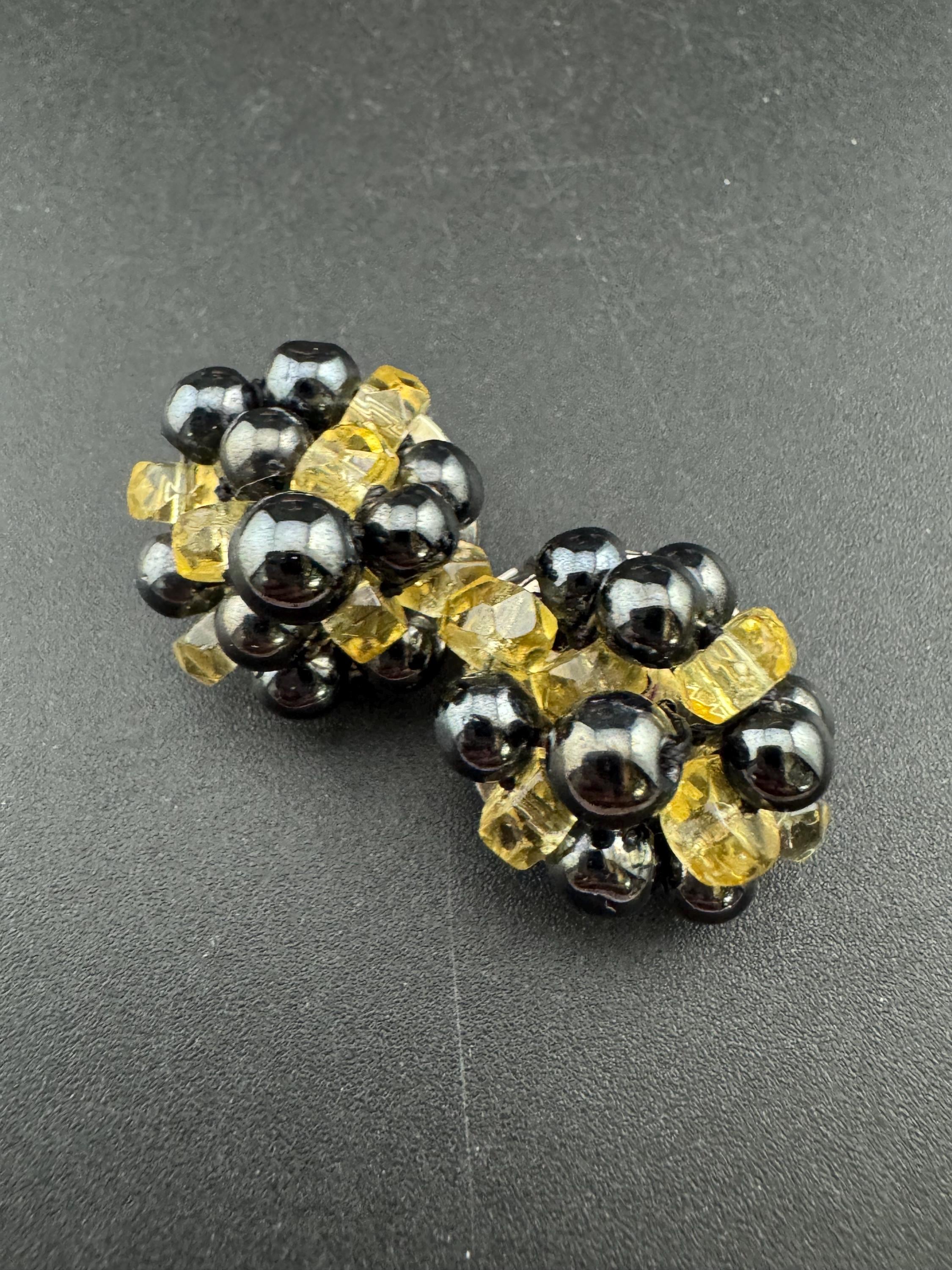Vintage West Germany Glass Beaded Clip On Earrings: 1940s-50s Cluster