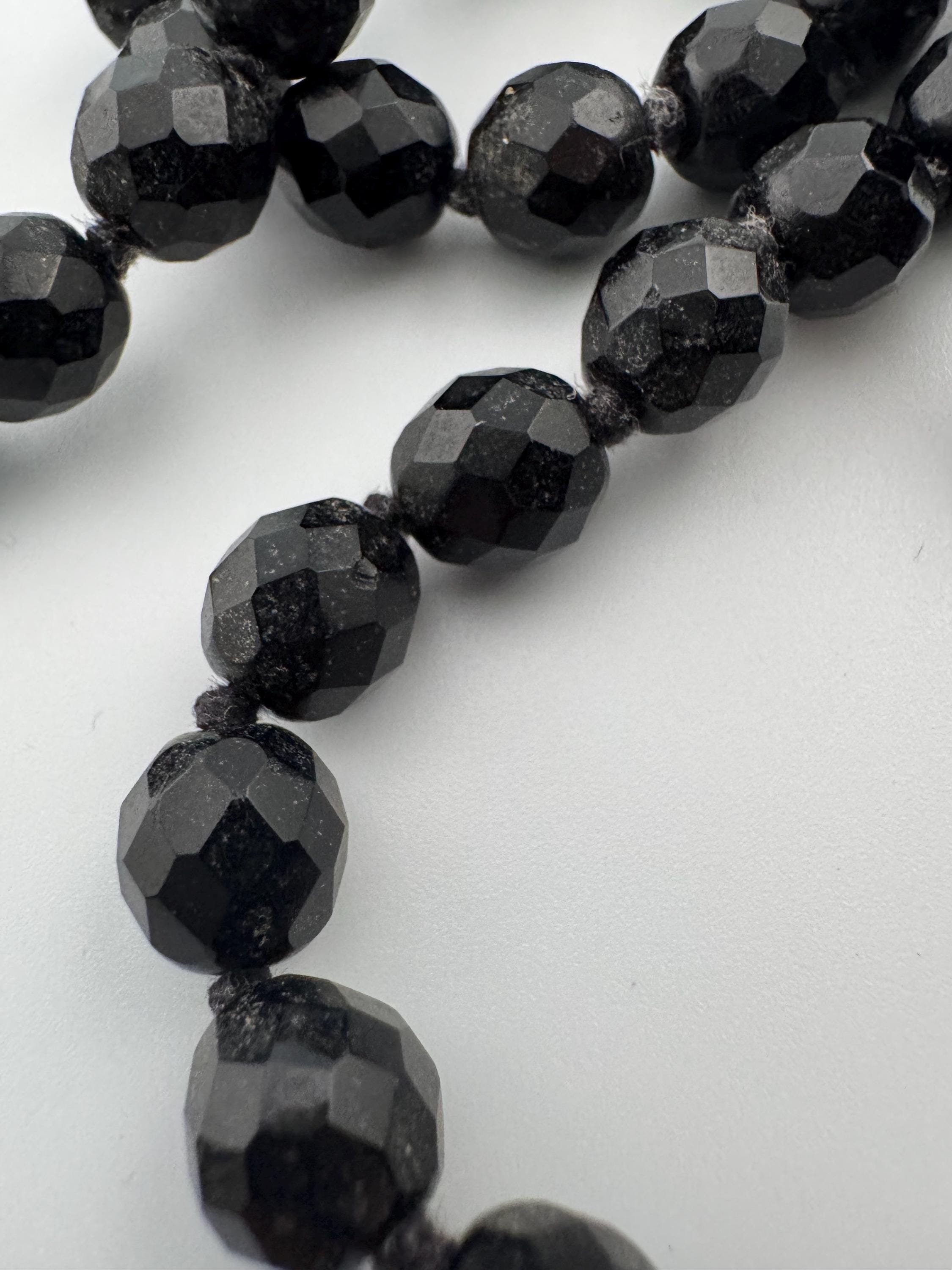 Vintage French Jet Black Glass Flapper Necklace: Art Deco Long Beaded