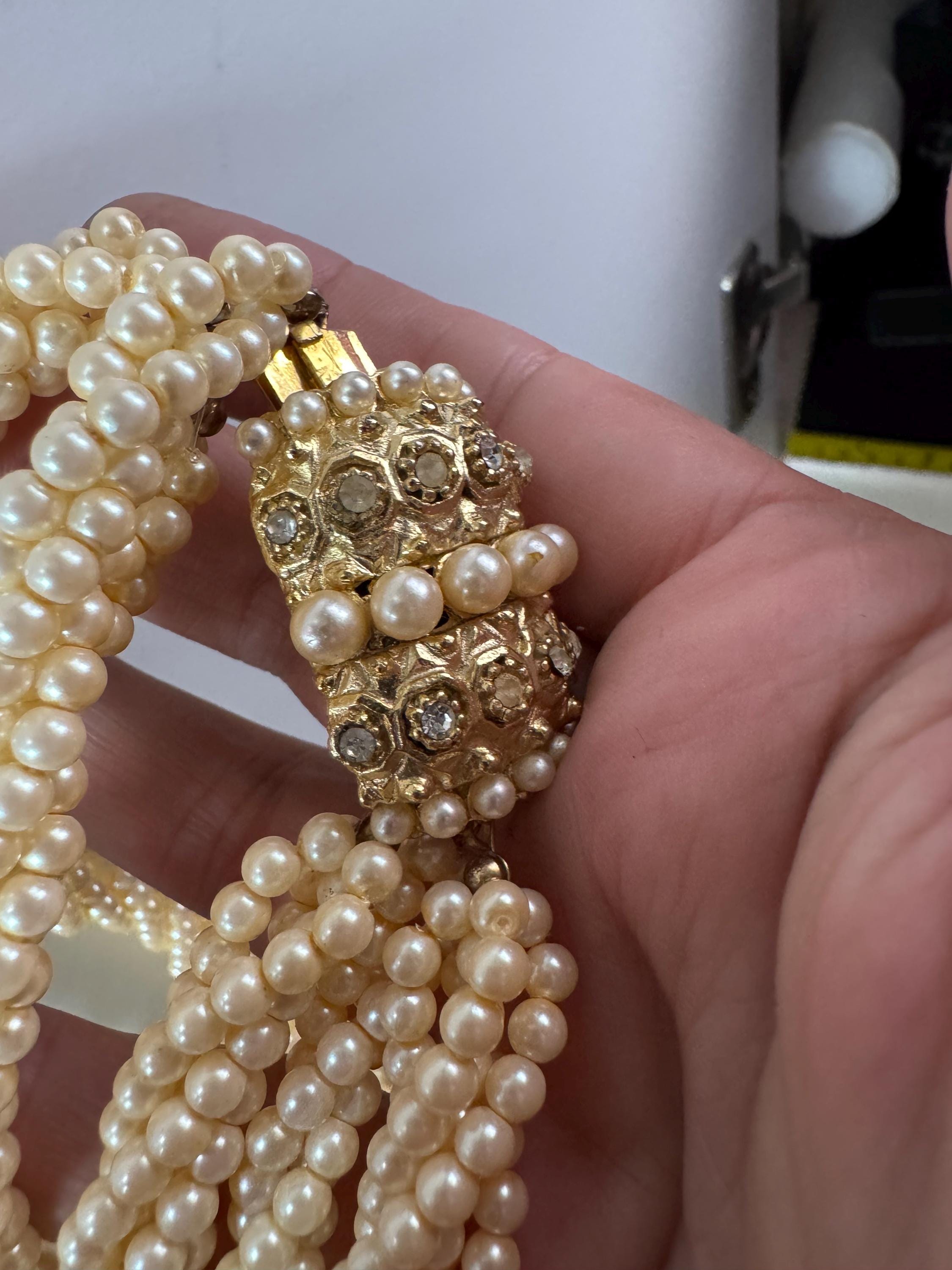 Vintage faux glass pearl multi strand 3 row collar twisted choker necklace art deco 1920s 1930s 1940s 1950s gatsby fabulous clasp