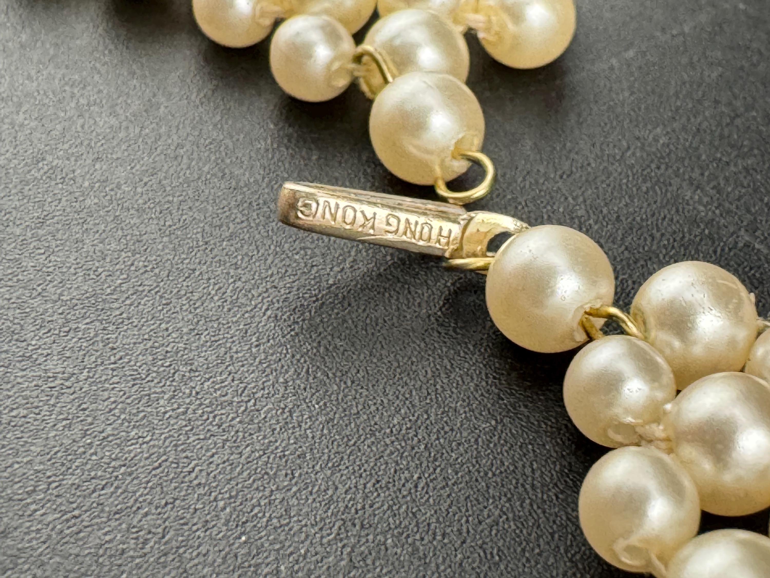 Petite fit, slim neck Vintage Hong Kong signed faux cream Plastic round pearl woven choker necklace 39cm