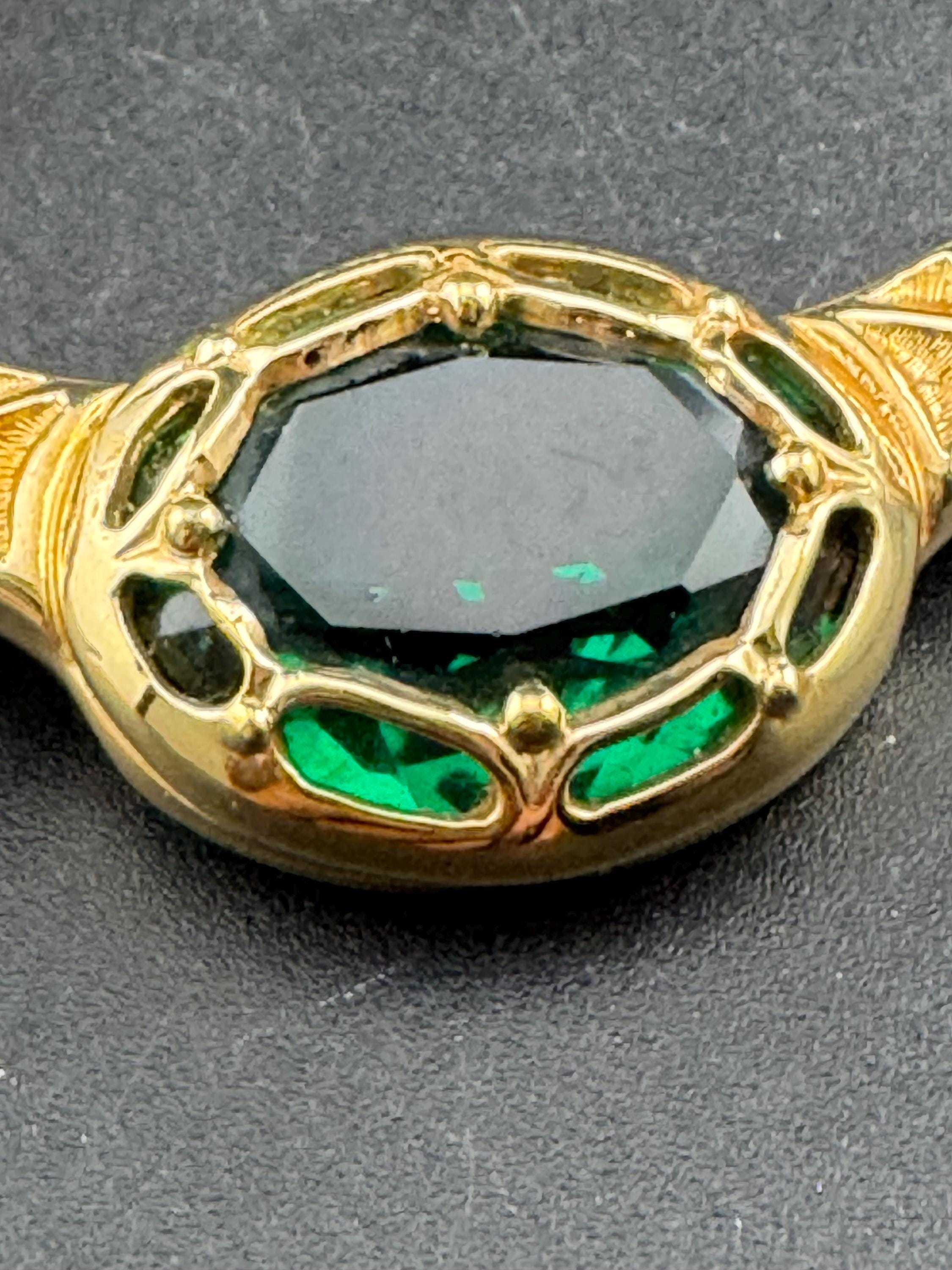 Signed early Swarovski gold plated high end emerald crystal oval cabochon faux pearl necklace 43cm