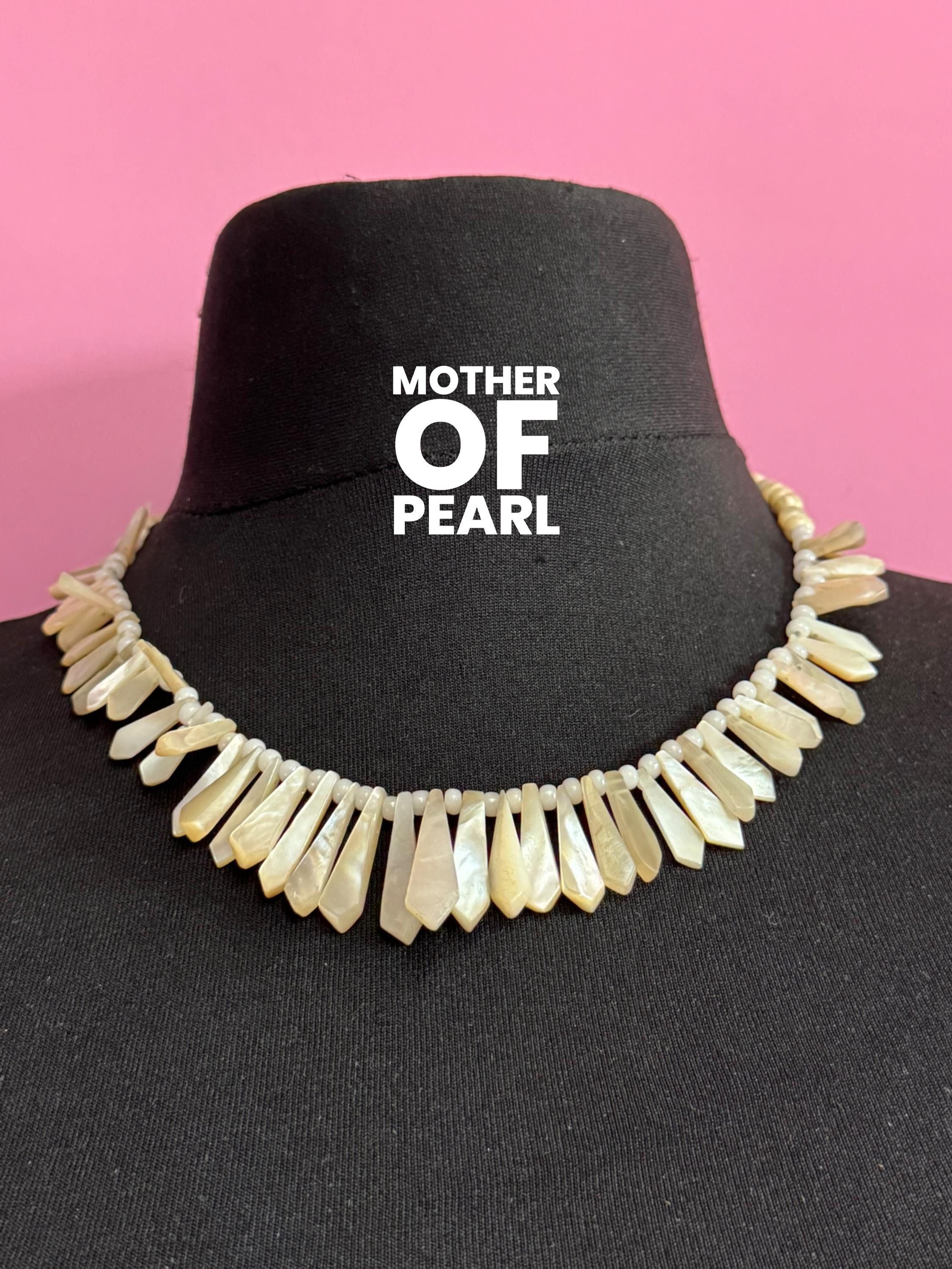 Vintage mother of pearl MOP Natural shell beaded necklace choker 50cm long summer nautical boho festival style