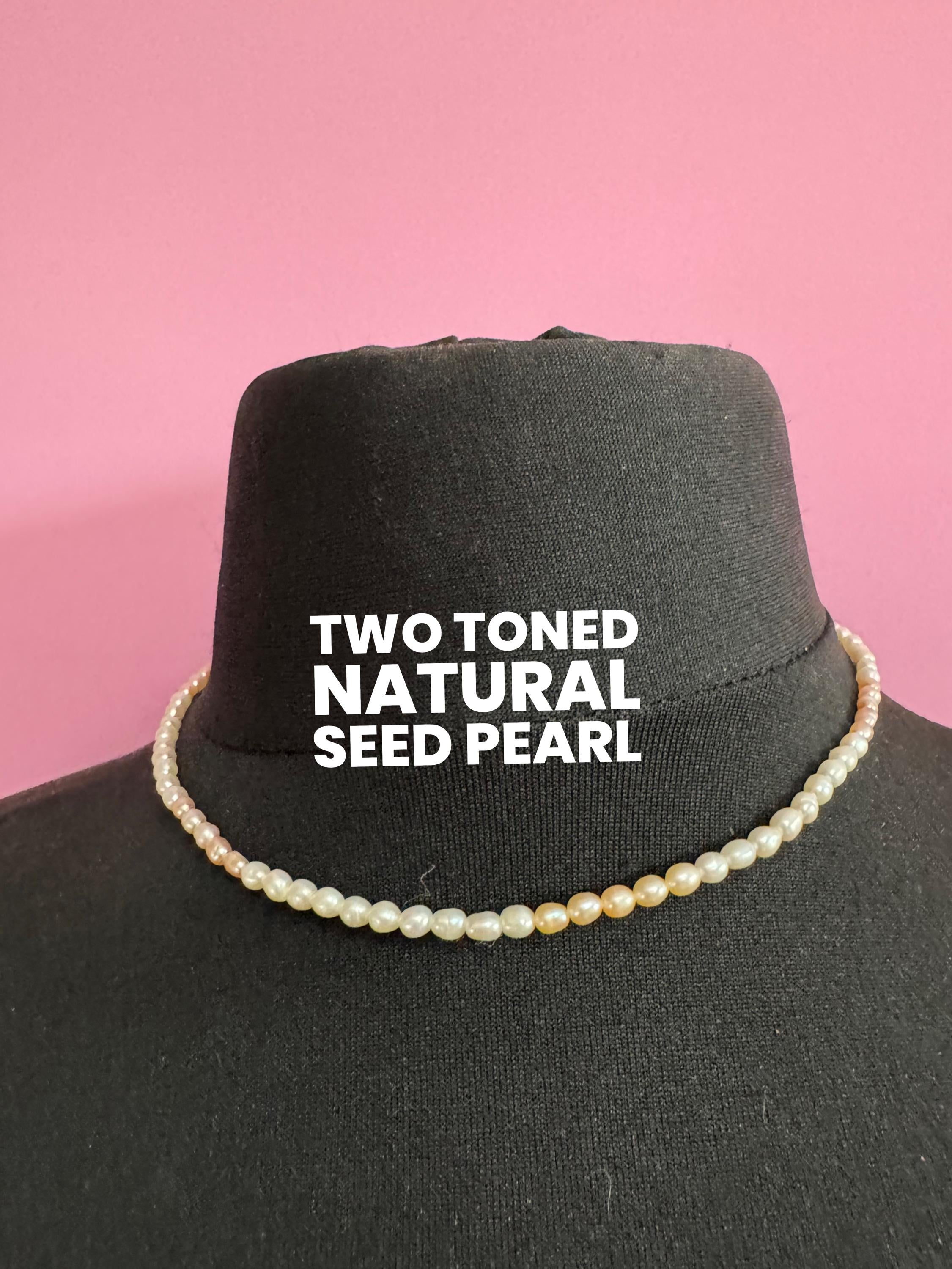 Vintage natural real seed Pearl two tone pink cream beaded necklace with spring ring clasp 43cm