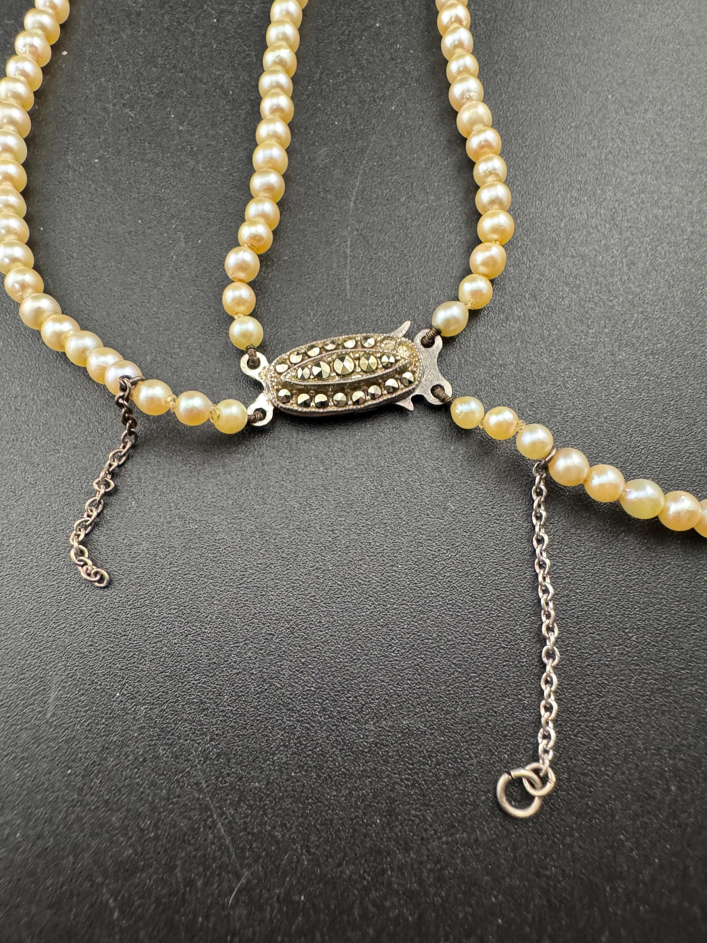 vintage 2 row cream glass pearl necklace with ornate 925 sterling silver clasp 43cm
