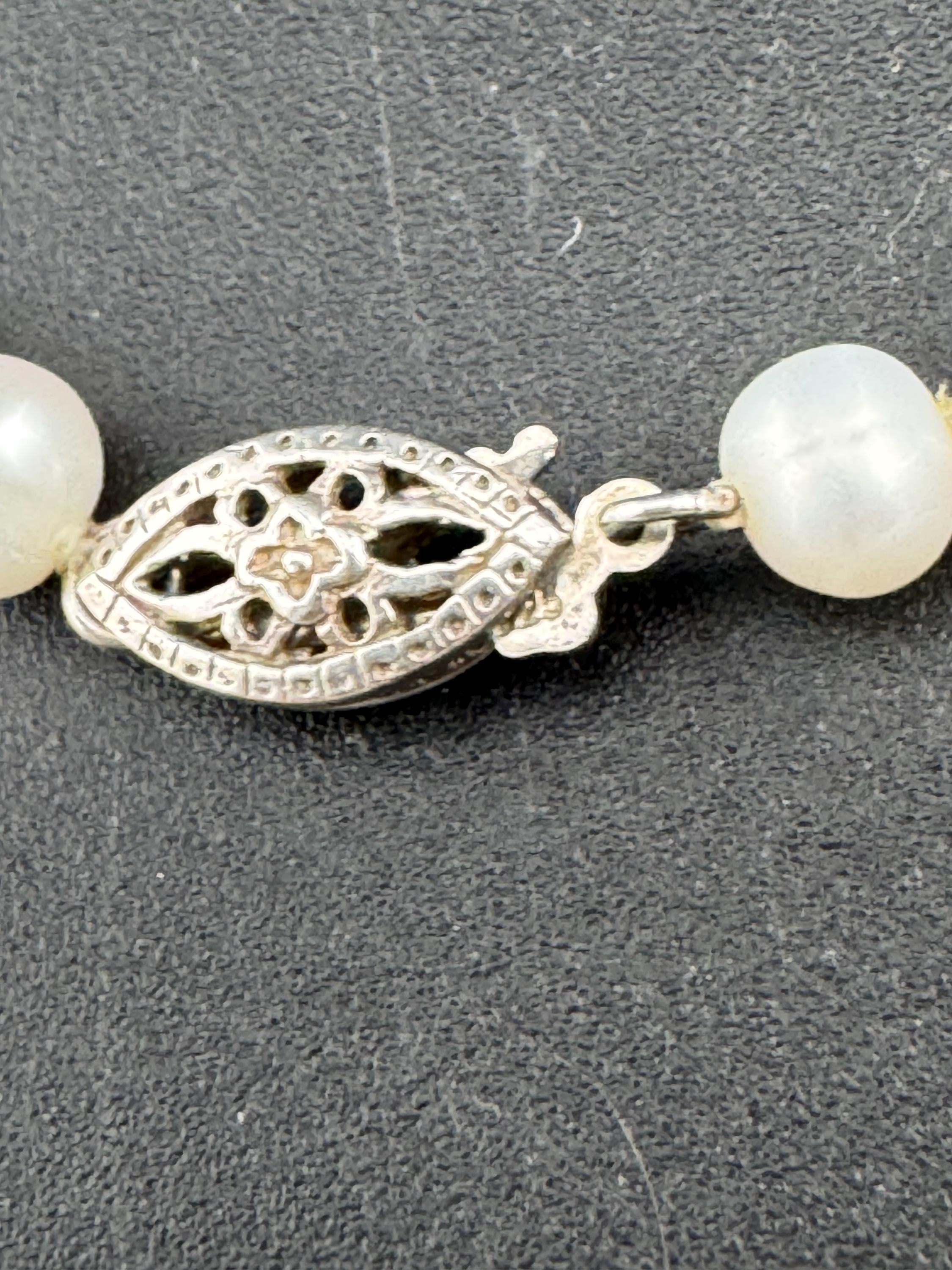 Vintage 925 sterling silver clasp modernist genuine cream freshwater pearl beaded bracelet 20cm