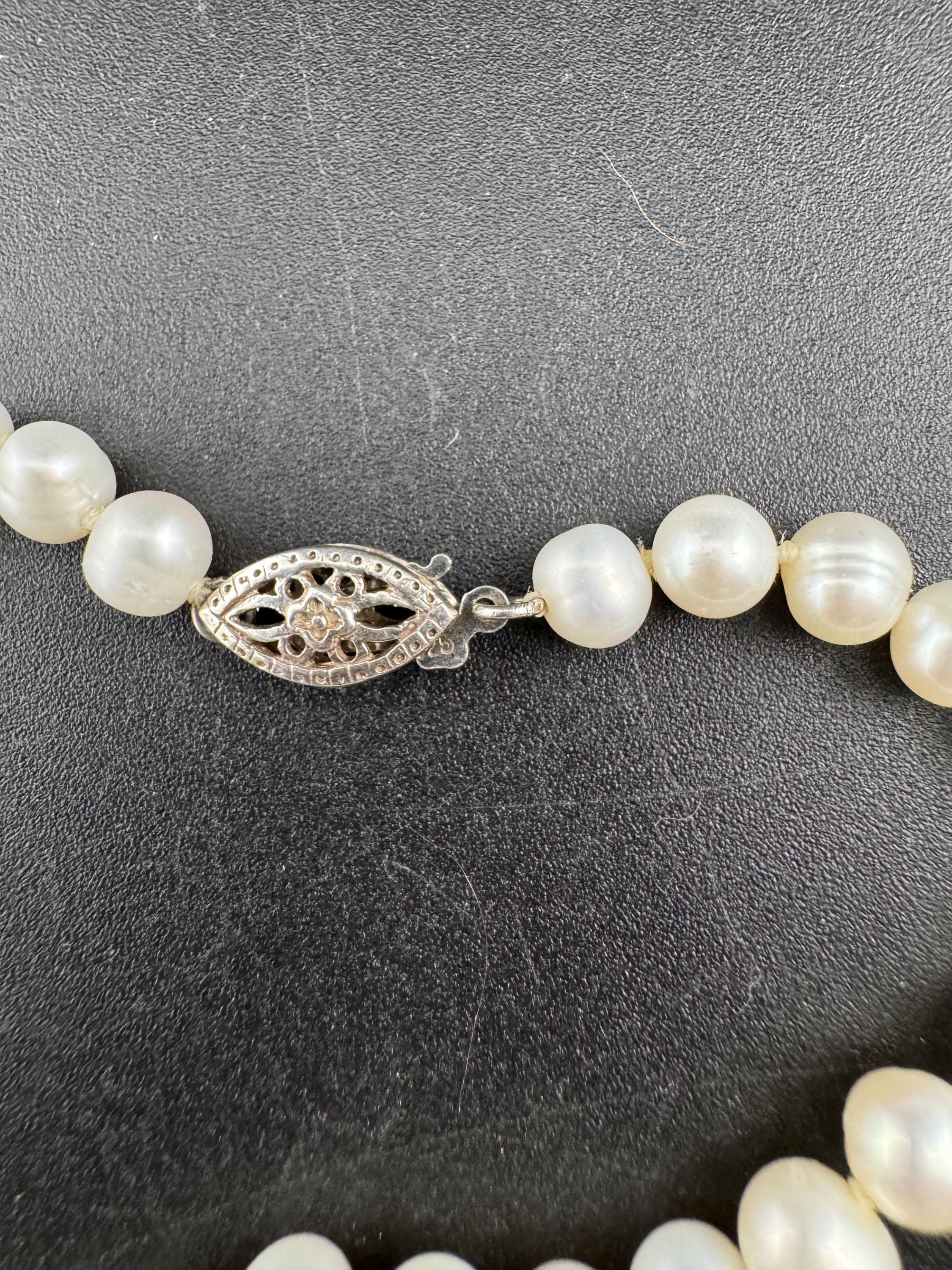 Vintage 925 sterling silver clasp modernist genuine cream freshwater pearl beaded bracelet 20cm