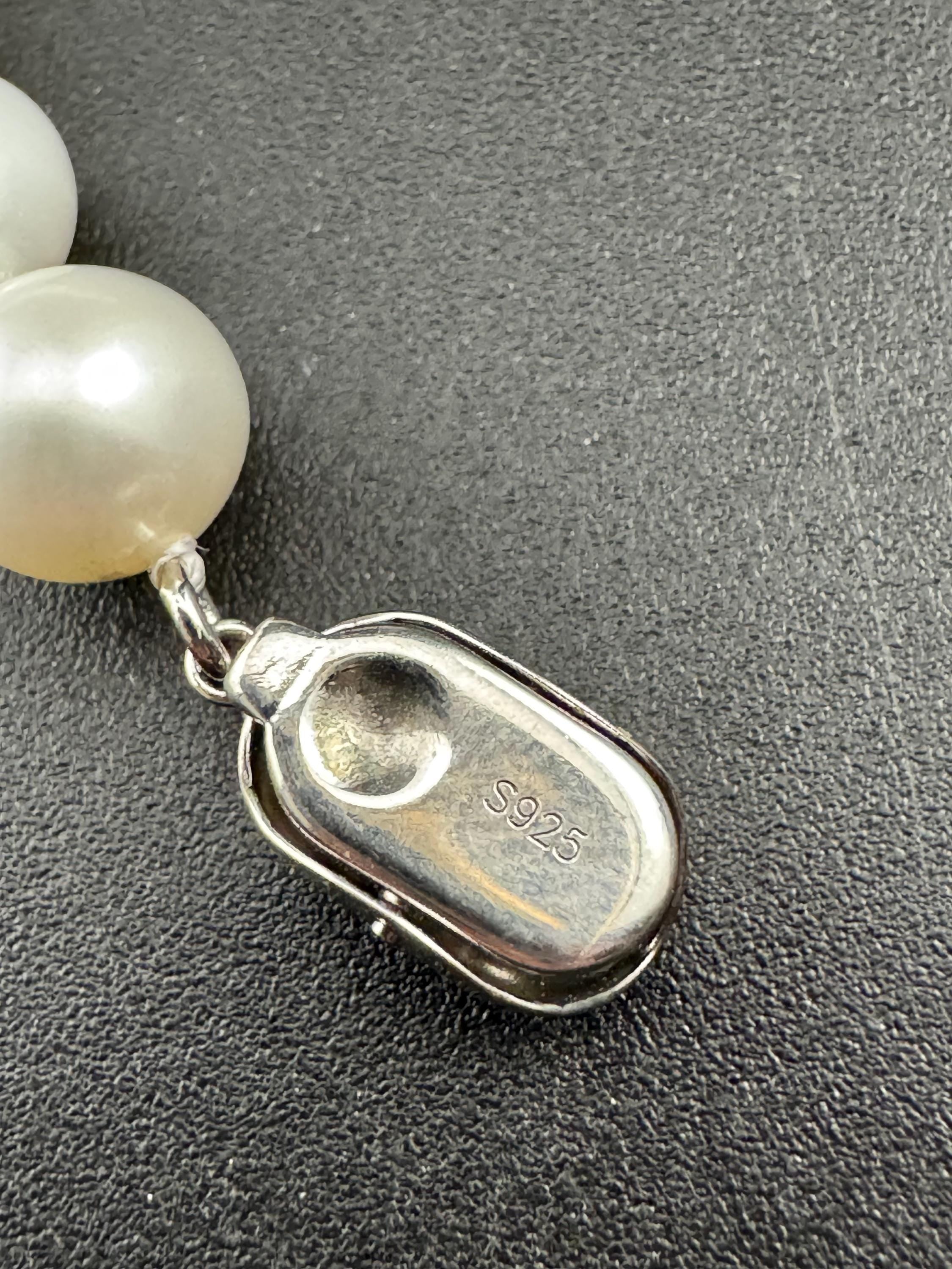 Vintage 925 sterling silver clasp modernist genuine white freshwater pearl beaded bracelet 19.5cm