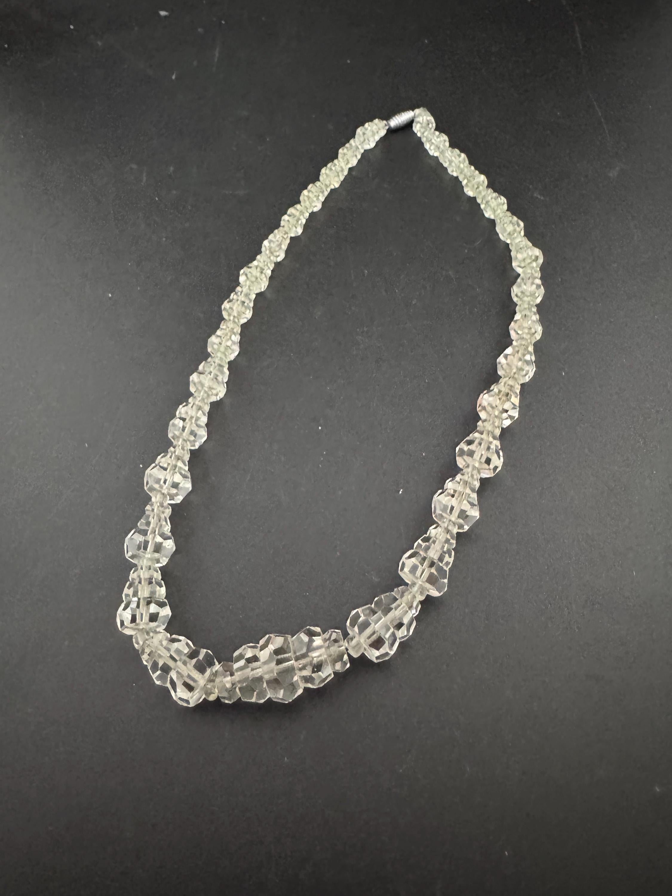 Vintage Art Deco clear cut glass Crystal beaded necklace 43cm 1930s