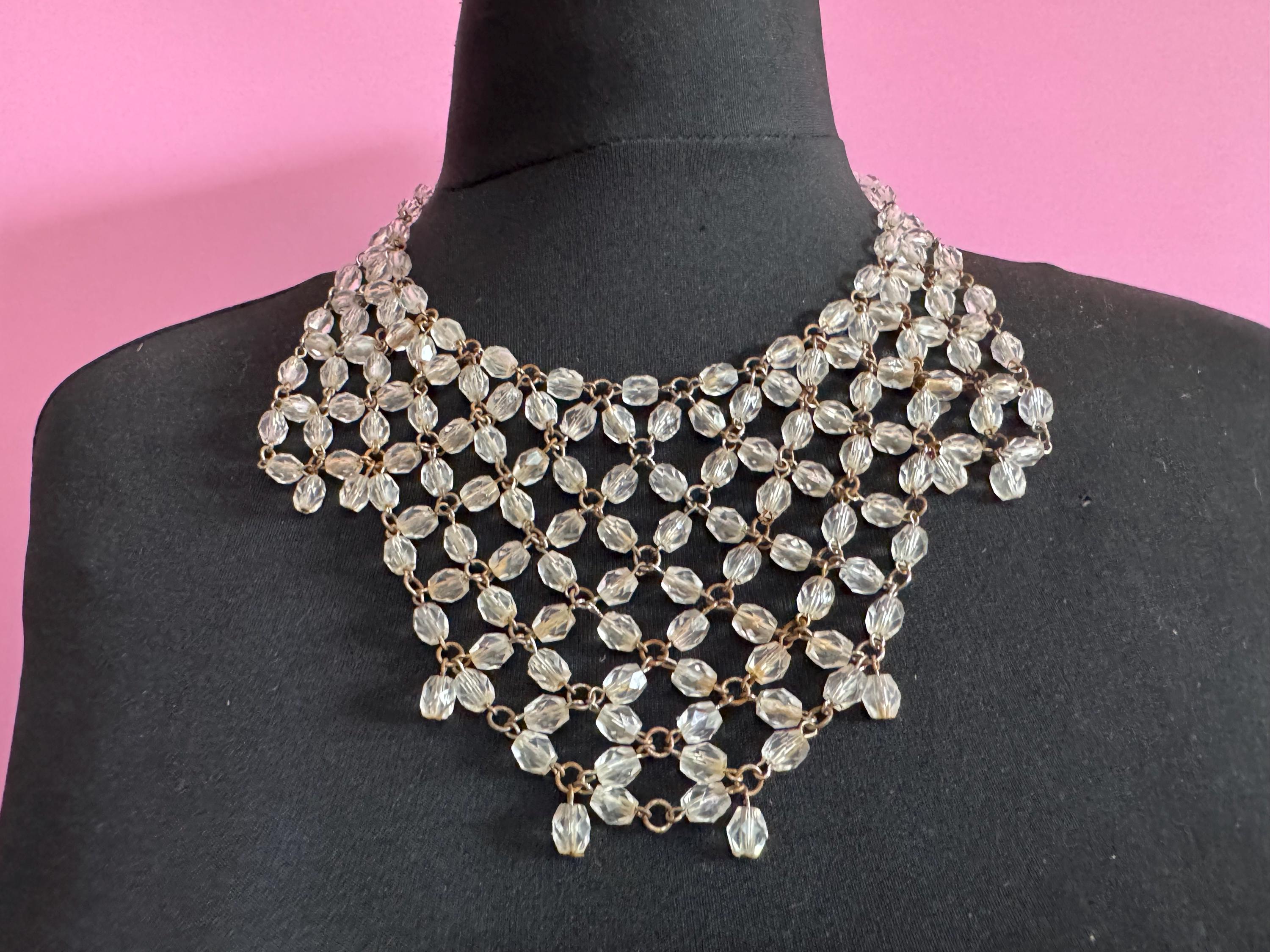 Lightweight plastic faceted beaded chainmail bib necklace 48cm as seen