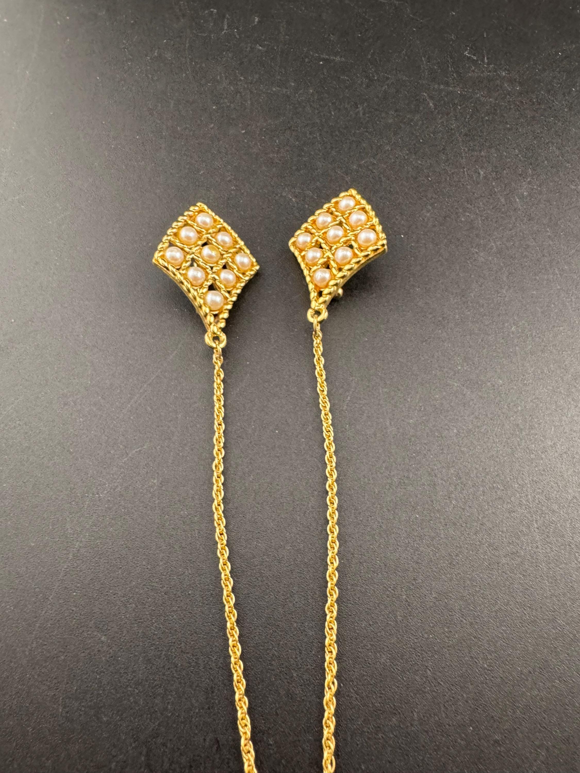 Vintage Gold tone faux seed pearl double brooch 26cm