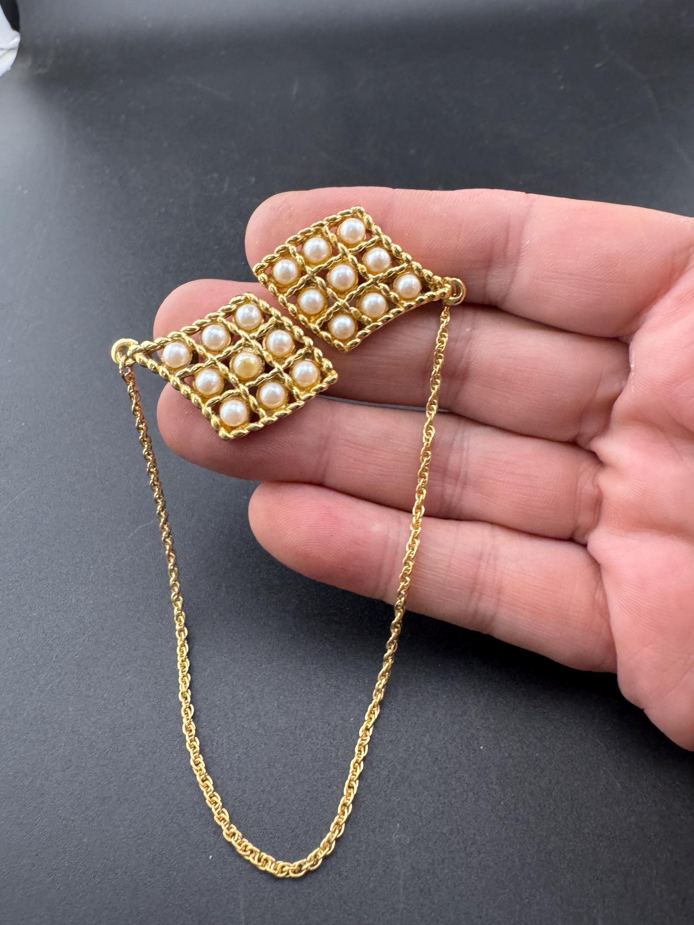 Vintage Gold tone faux seed pearl double brooch 26cm