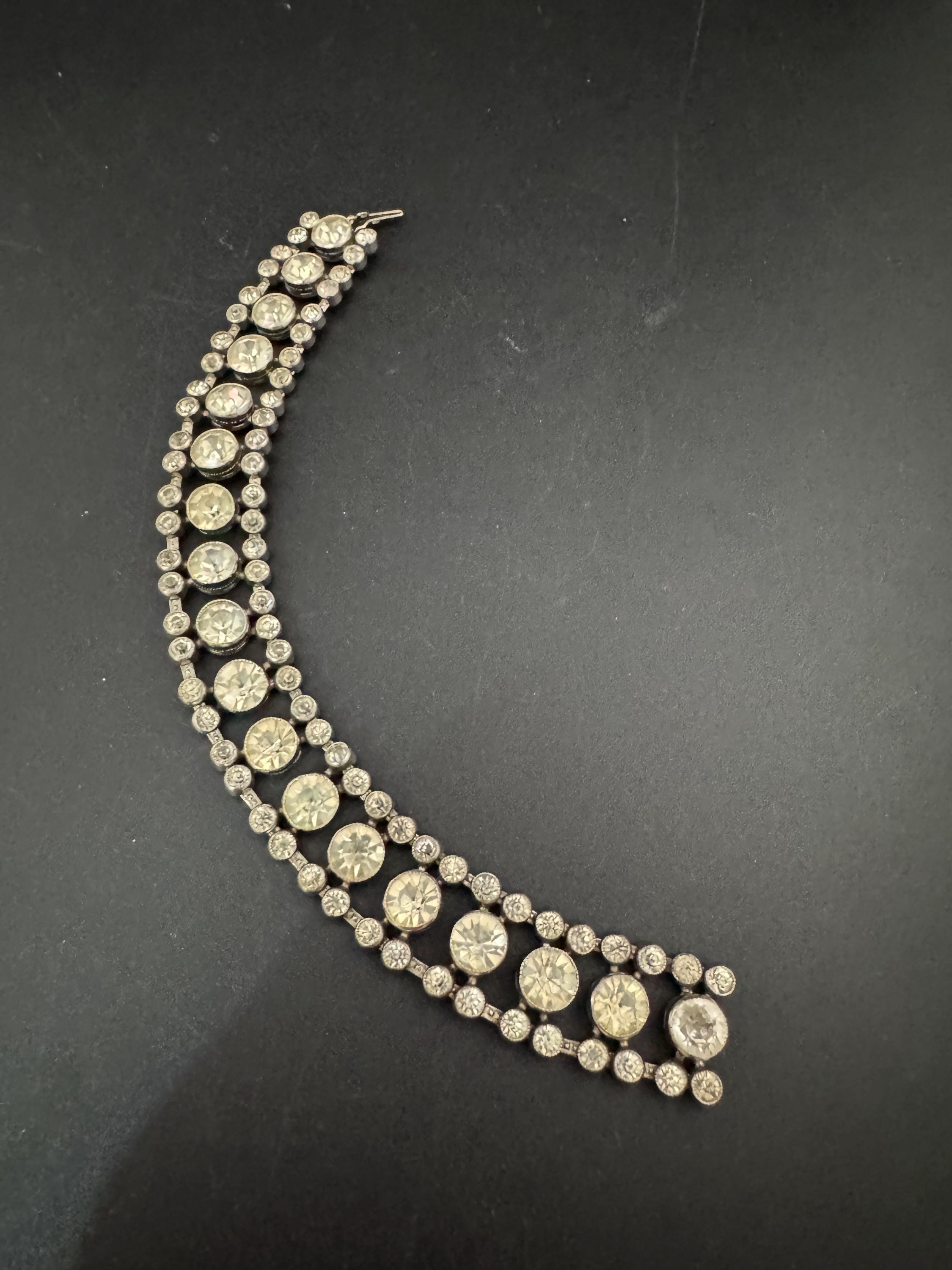 Vintage 15mm wide clear bezel set Diamanté silver tone rhinestone cocktail Bracelet 19cm