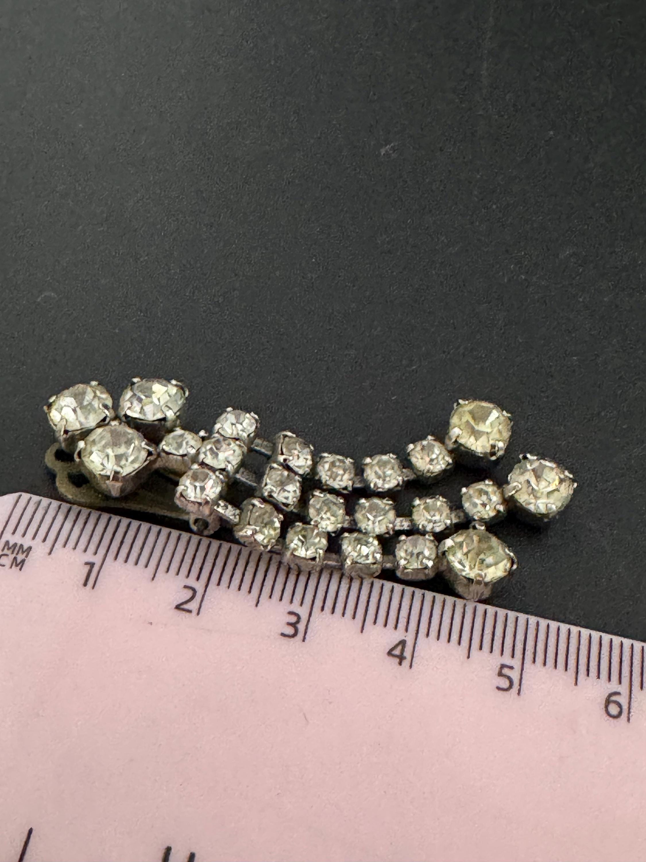 Vintage Clear Diamanté long 5.5cm Drop Paste rhinestone Clip On Earrings