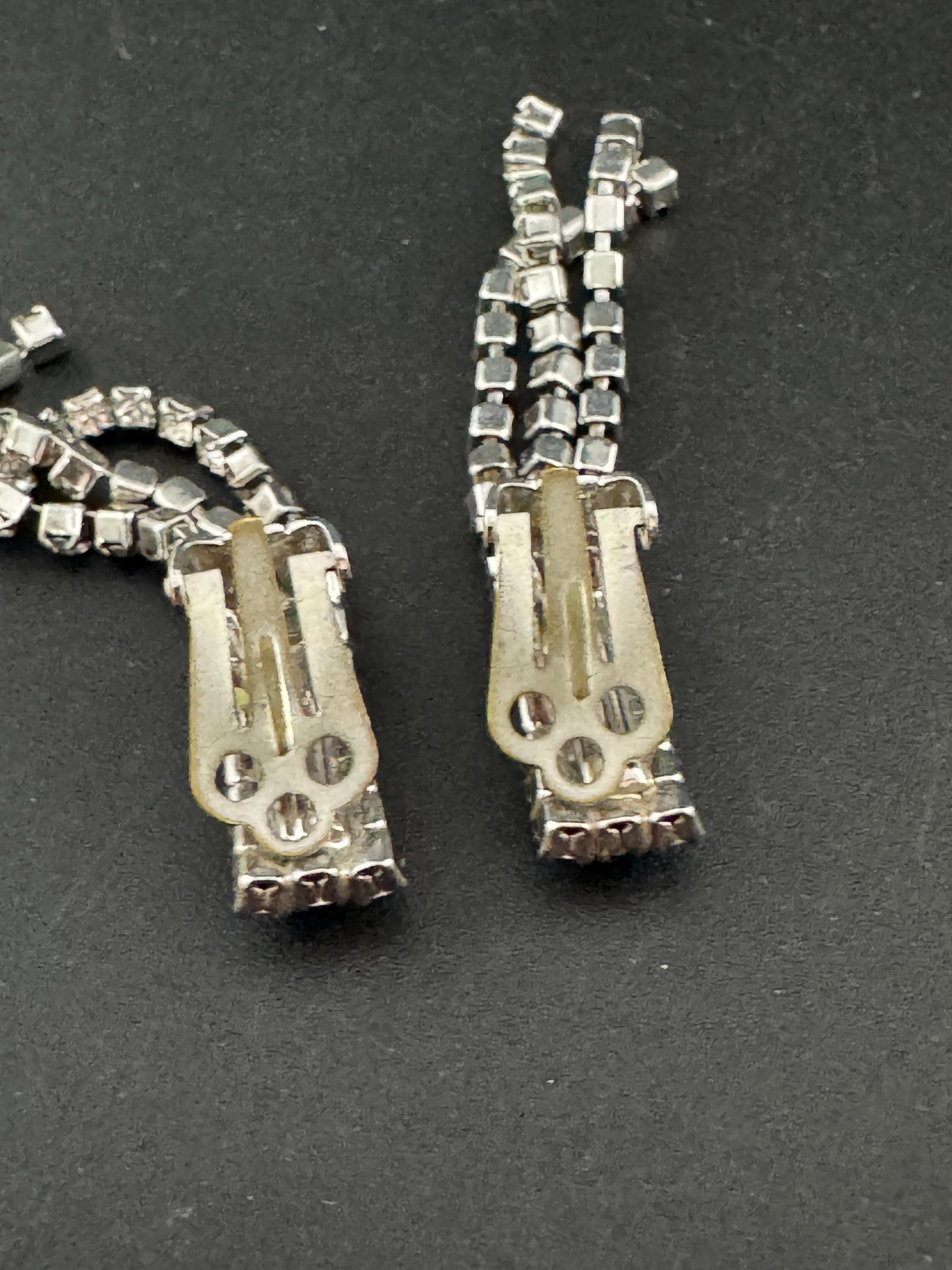 Vintage Clear Diamanté long 5.5cm Drop Paste rhinestone Clip On Earrings