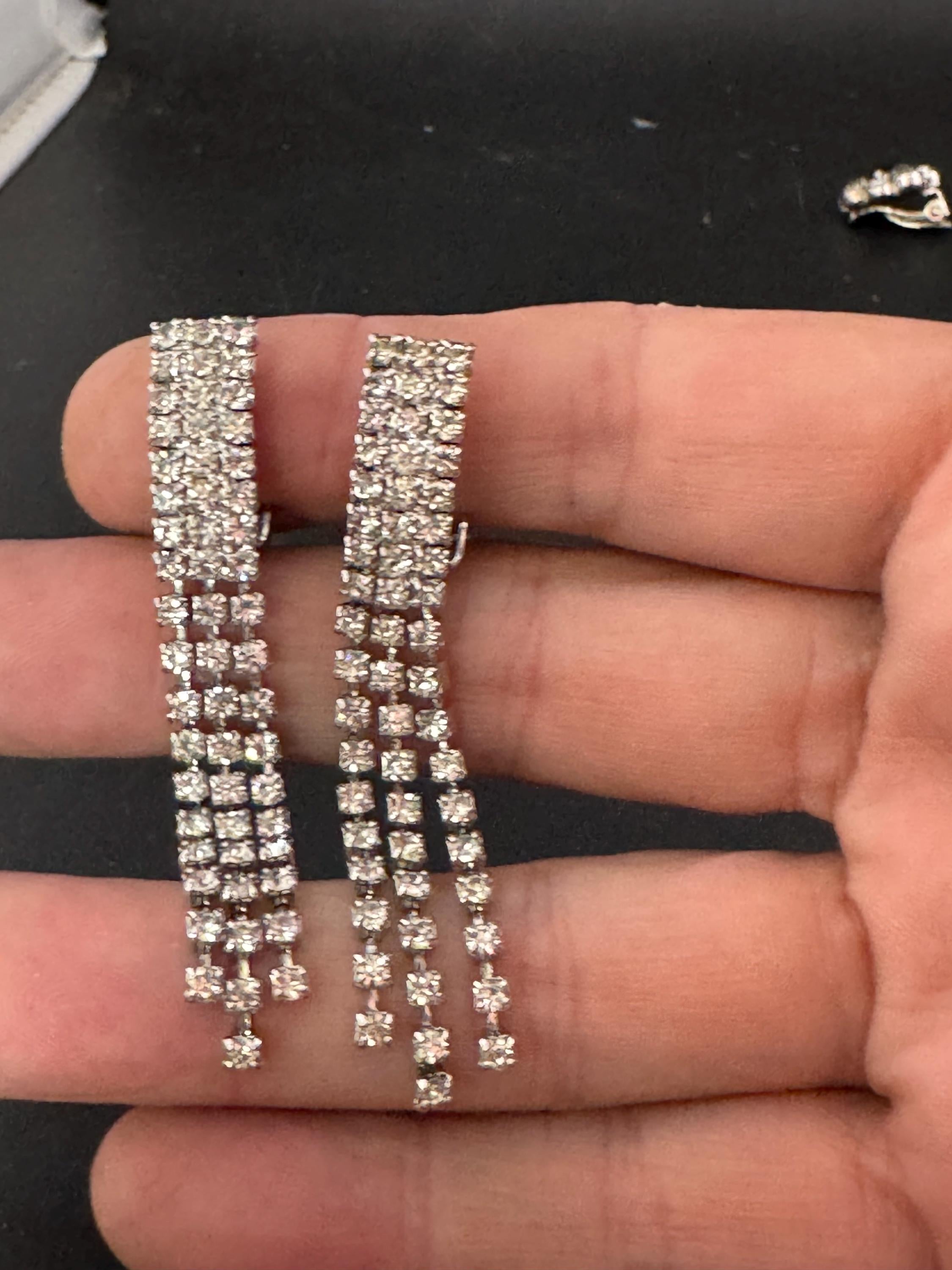 Vintage Clear Diamanté long 5.5cm Drop Paste rhinestone Clip On Earrings