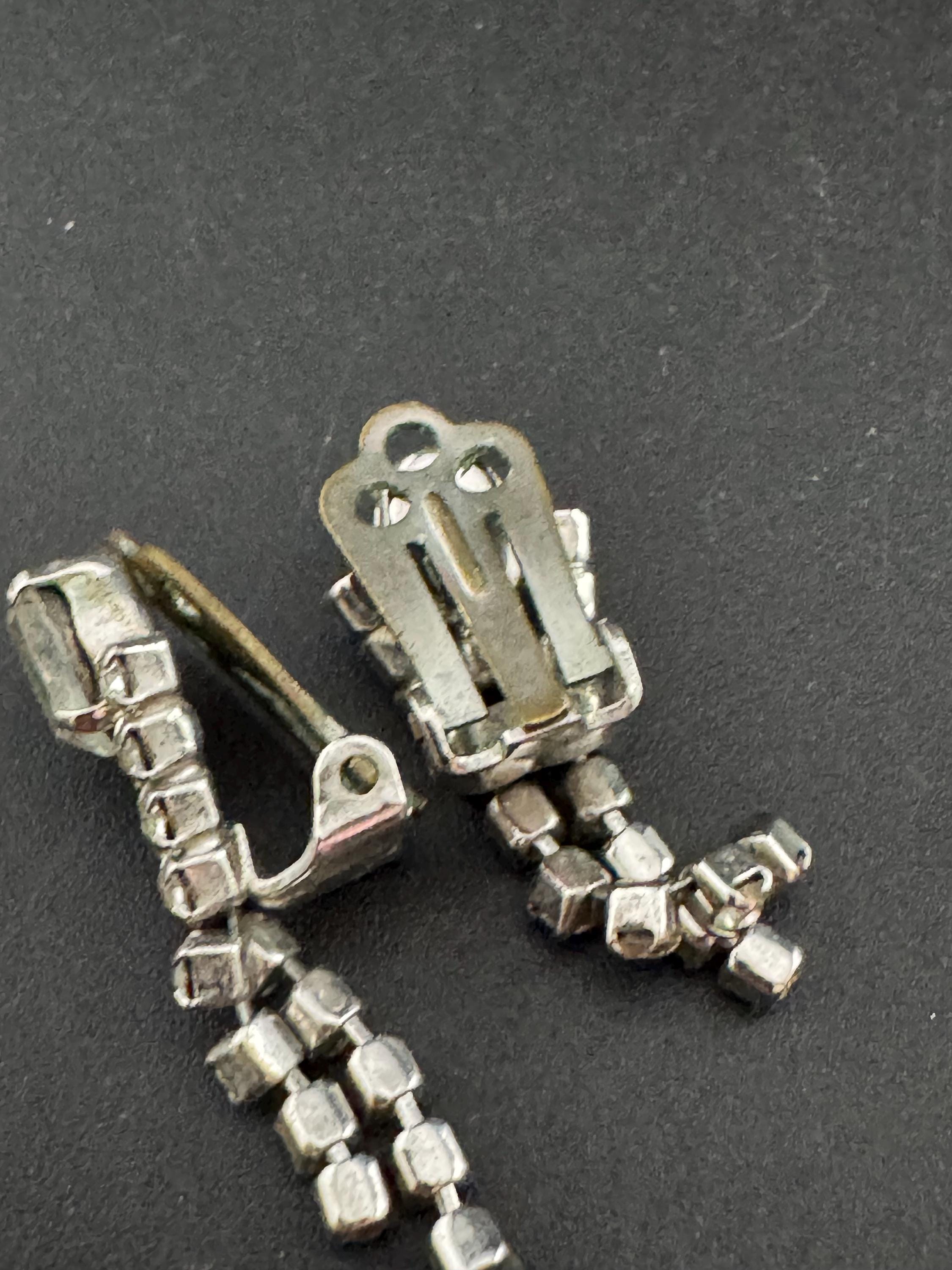 Vintage Clear Diamanté short 3.5cm Drop Paste rhinestone Clip On Earrings