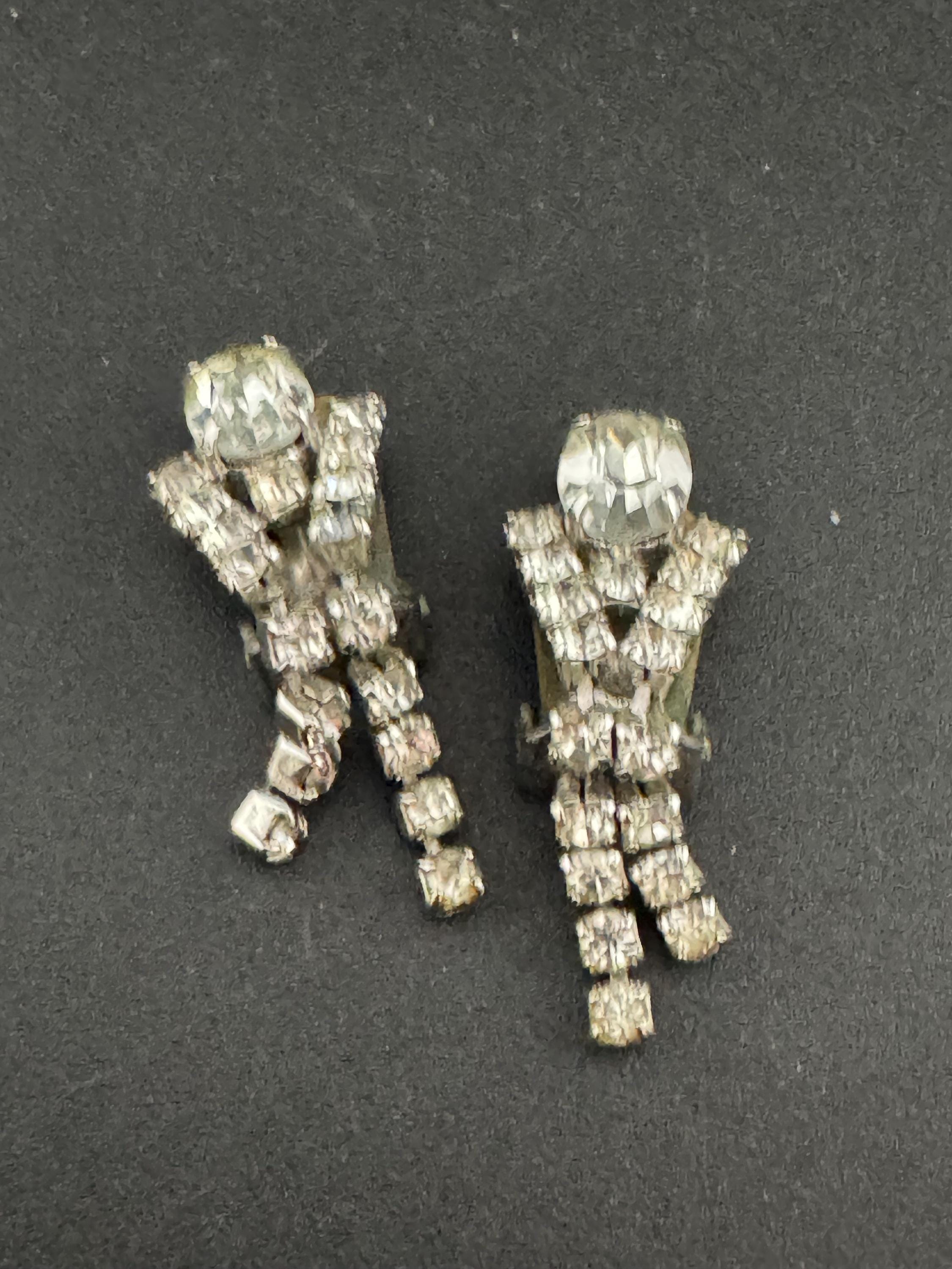Vintage Clear Diamanté short 3.5cm Drop Paste rhinestone Clip On Earrings