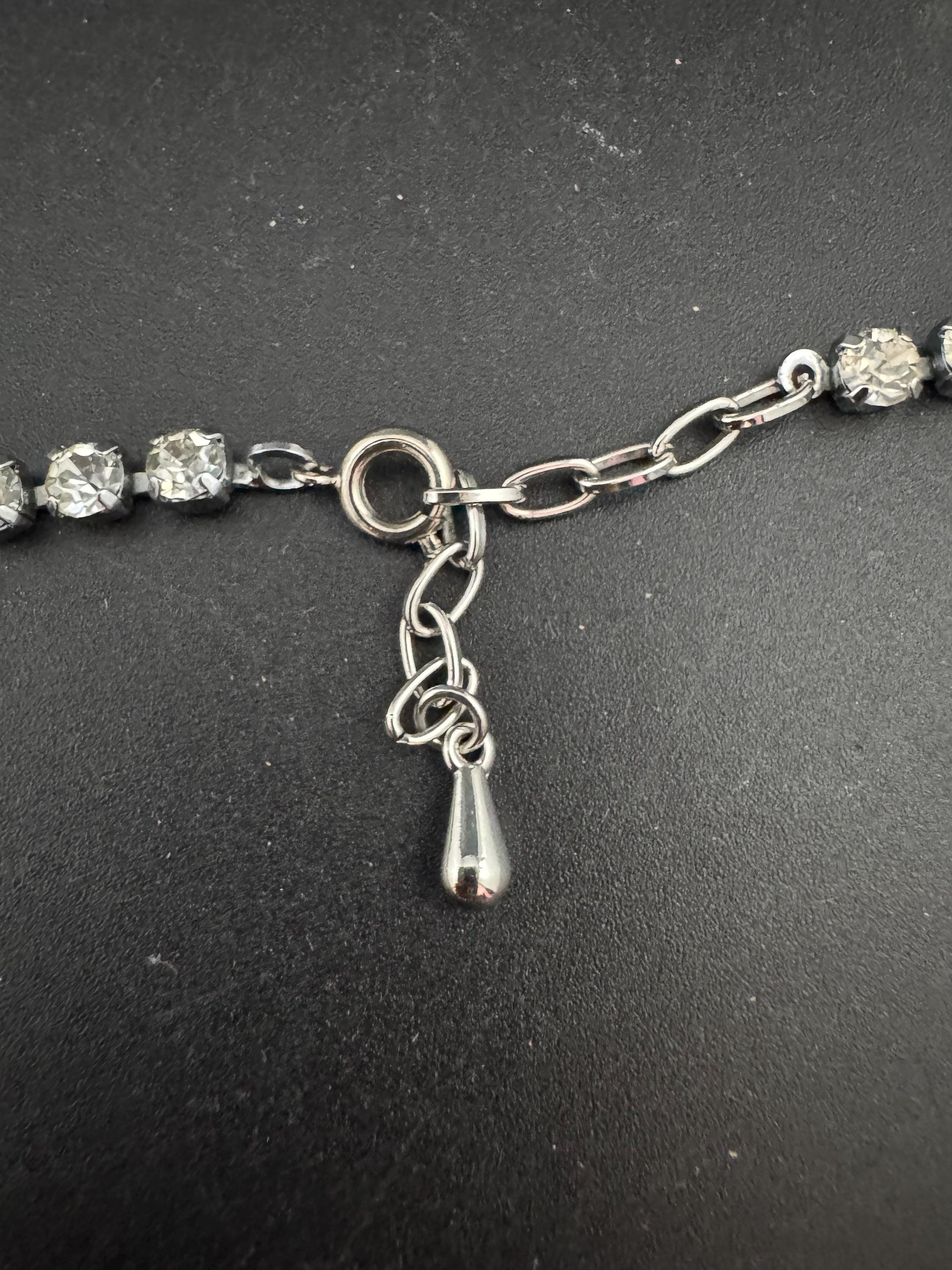 40-45cm vintage clear diamanté rhinestone crystal silver tone choker necklace mid century