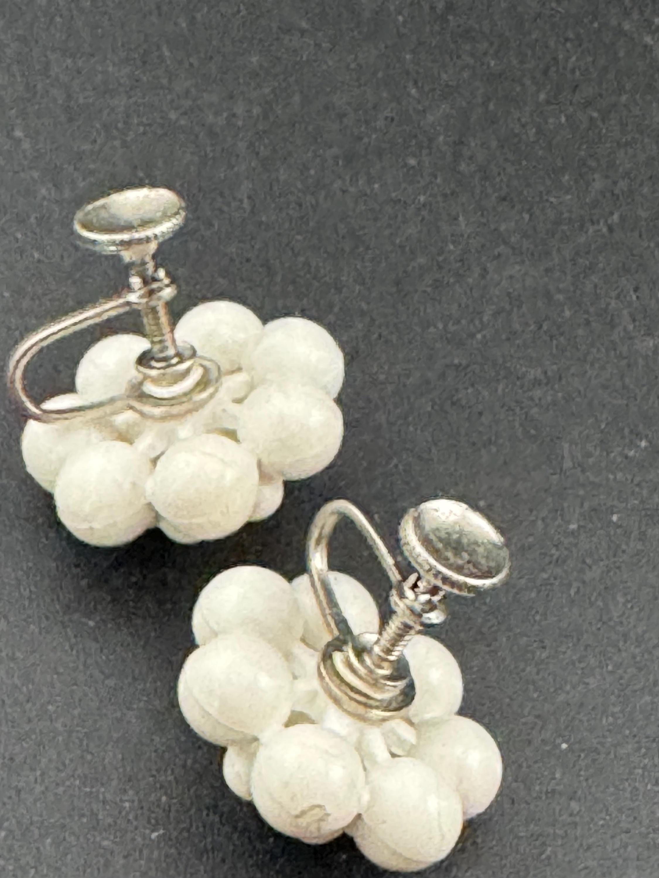 Vintage early plastic white floral screw back clip on earrings art deco