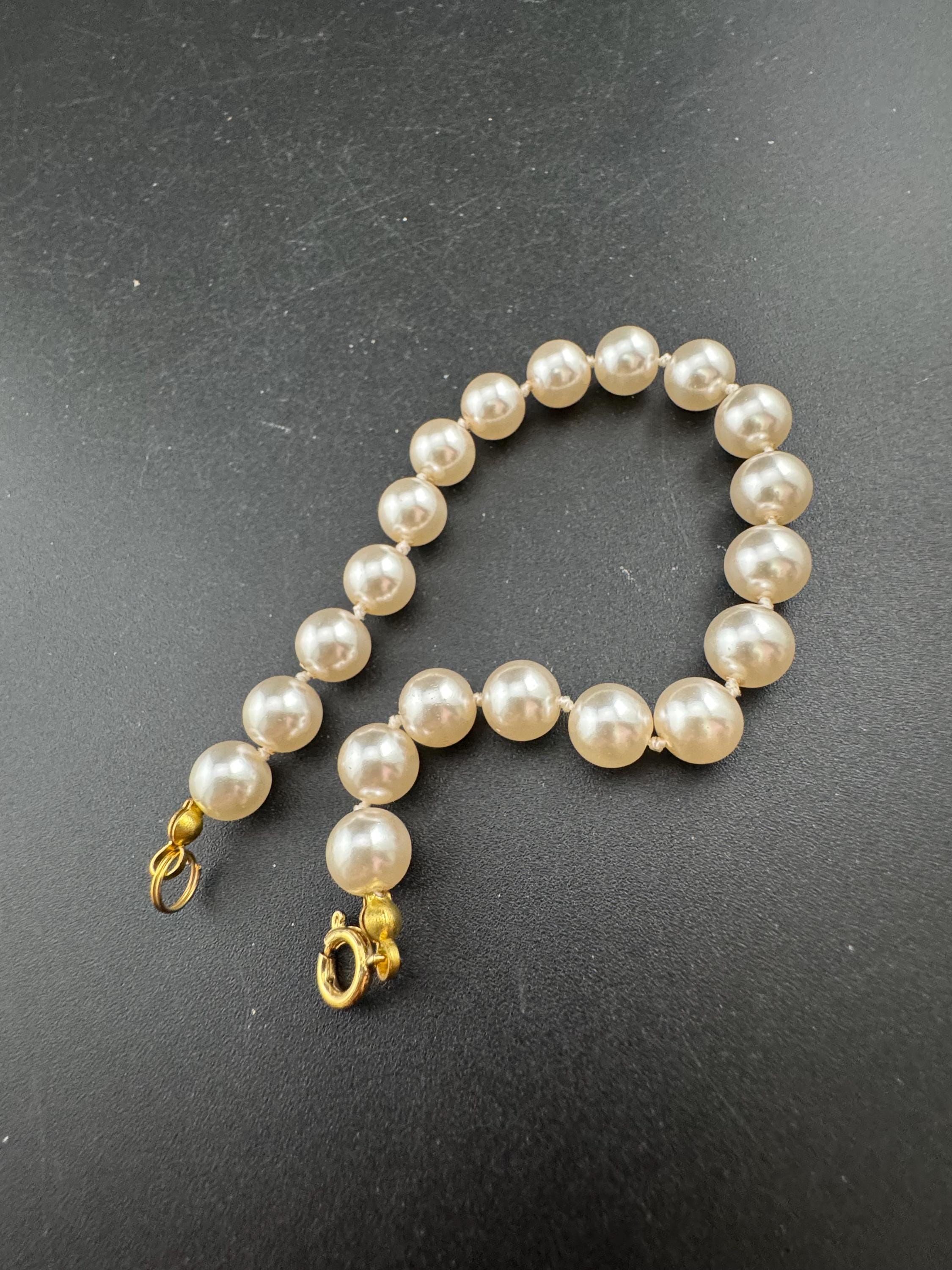 vintage acrylic faux pearl single Row gold tone beaded bracelet 21cm