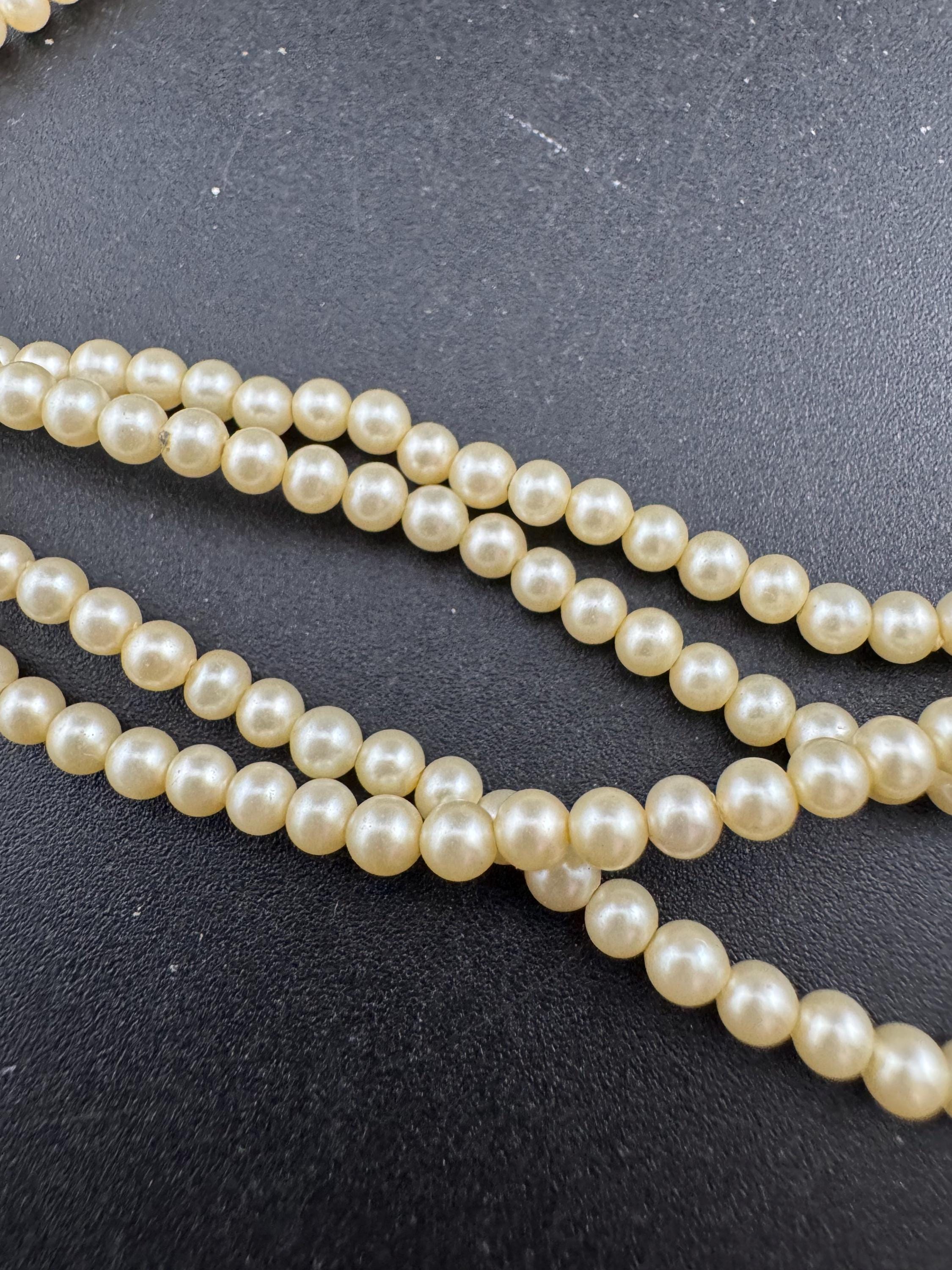 vintage 4 row multistrand small glass Pearl choker necklace gold tone clasp