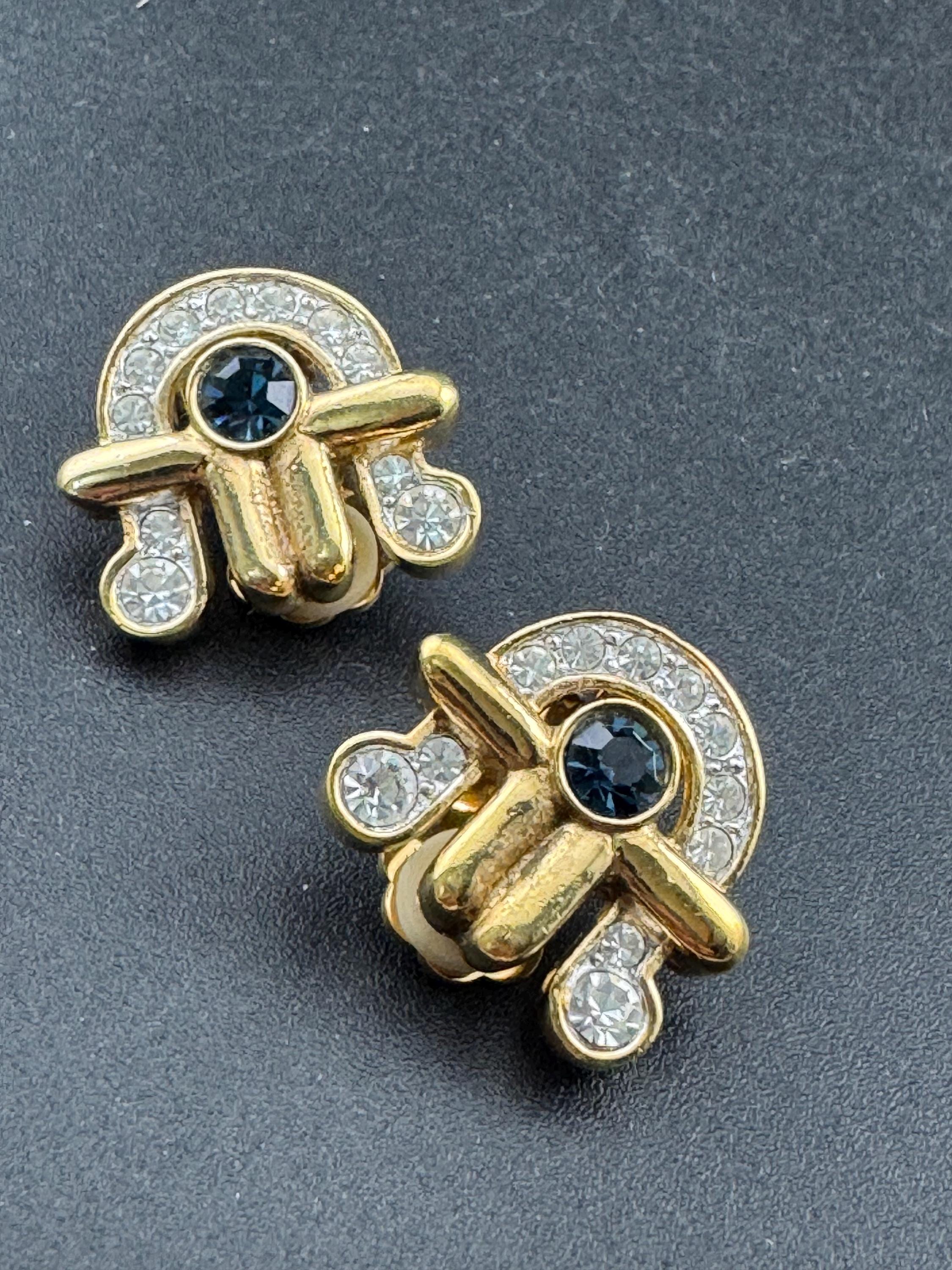 Signed Attwood and Sawyer Sapphire Diamanté Clip On Earrings
