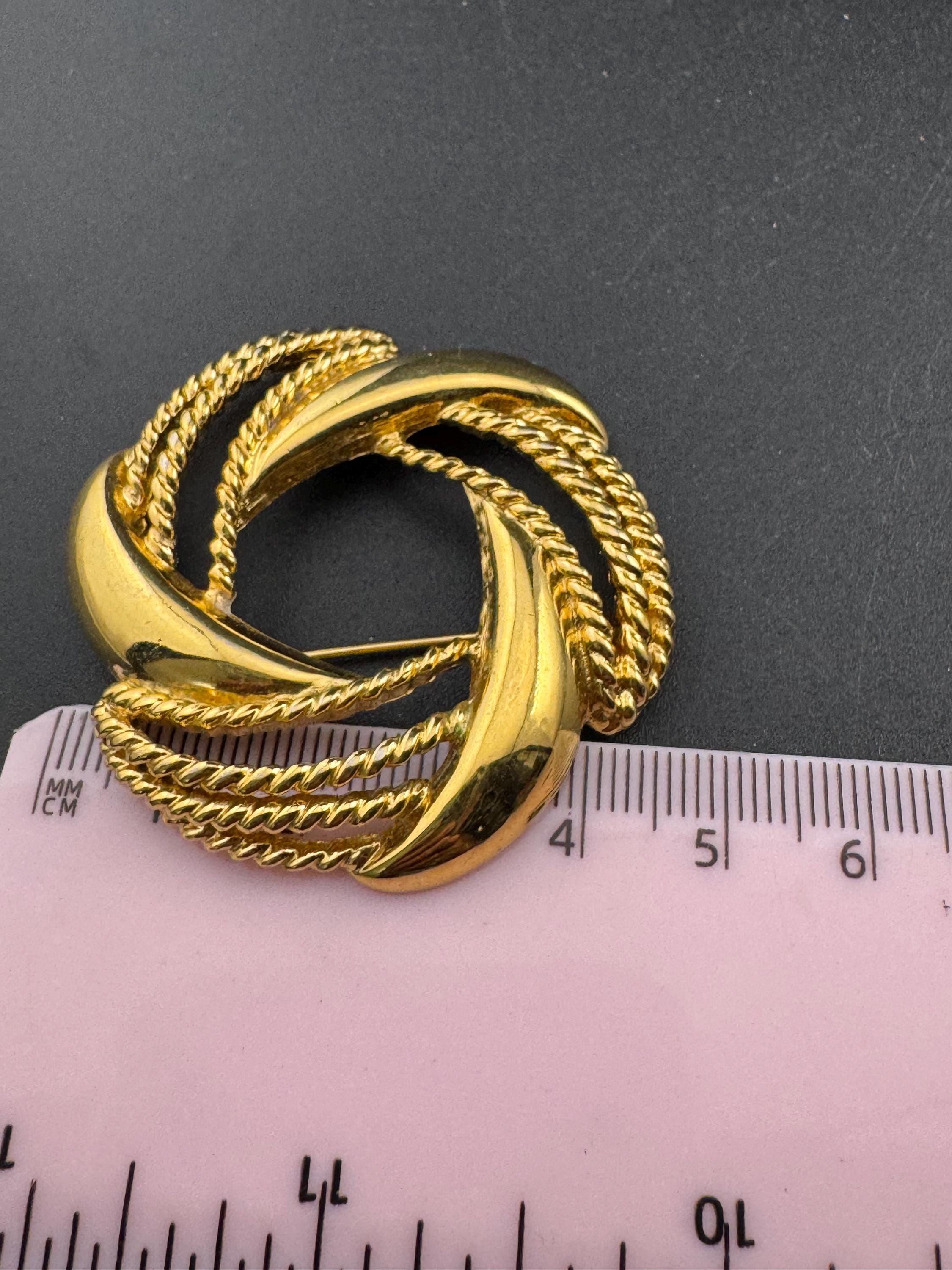 vintage signed Napier modernist mid century gold tone abstract swirl round brooch 5cm roll clasp 1980s