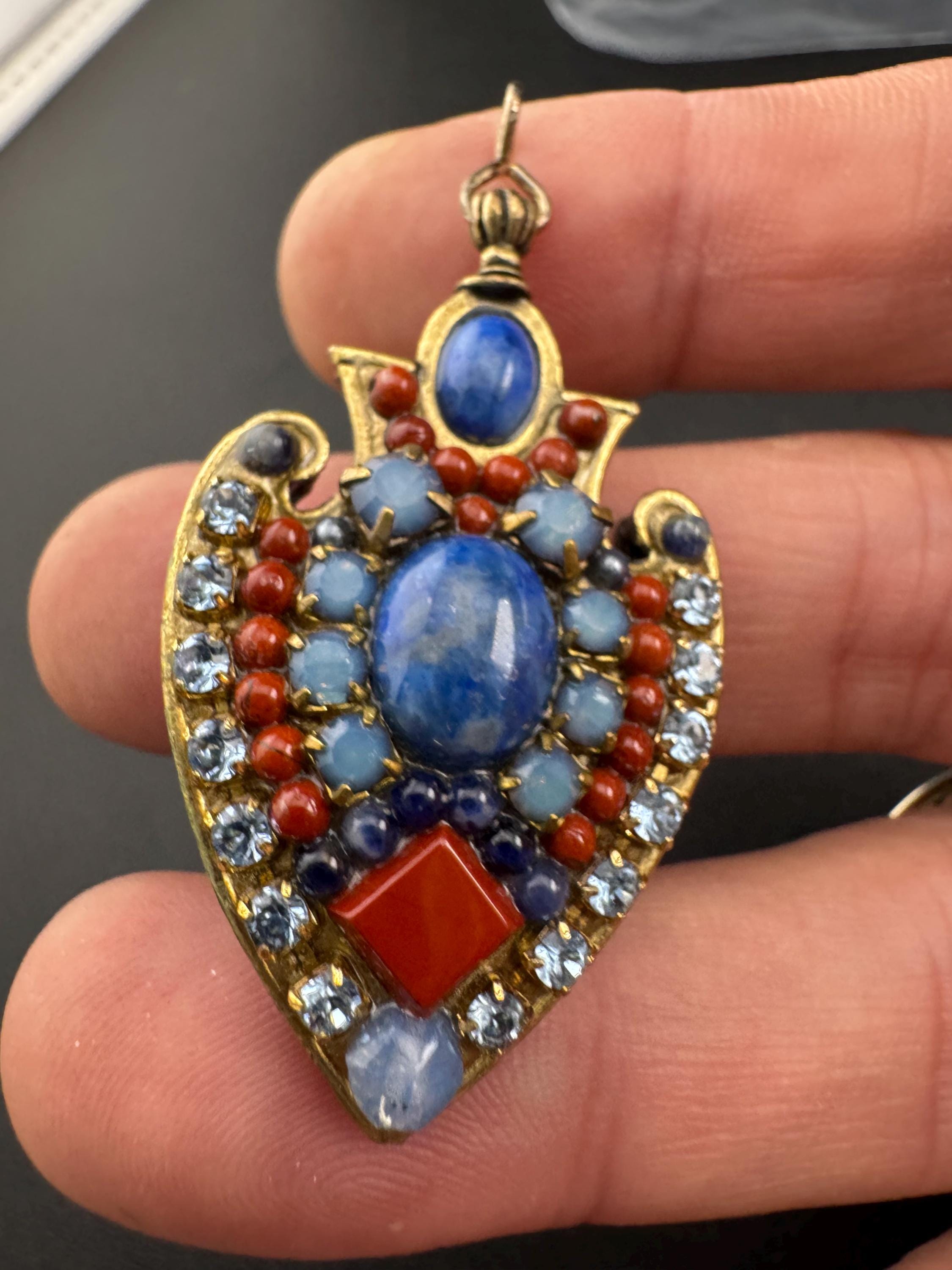signed Michal Golan New York gold tone genstobe pendant,  Middle Eastern jewellery designer