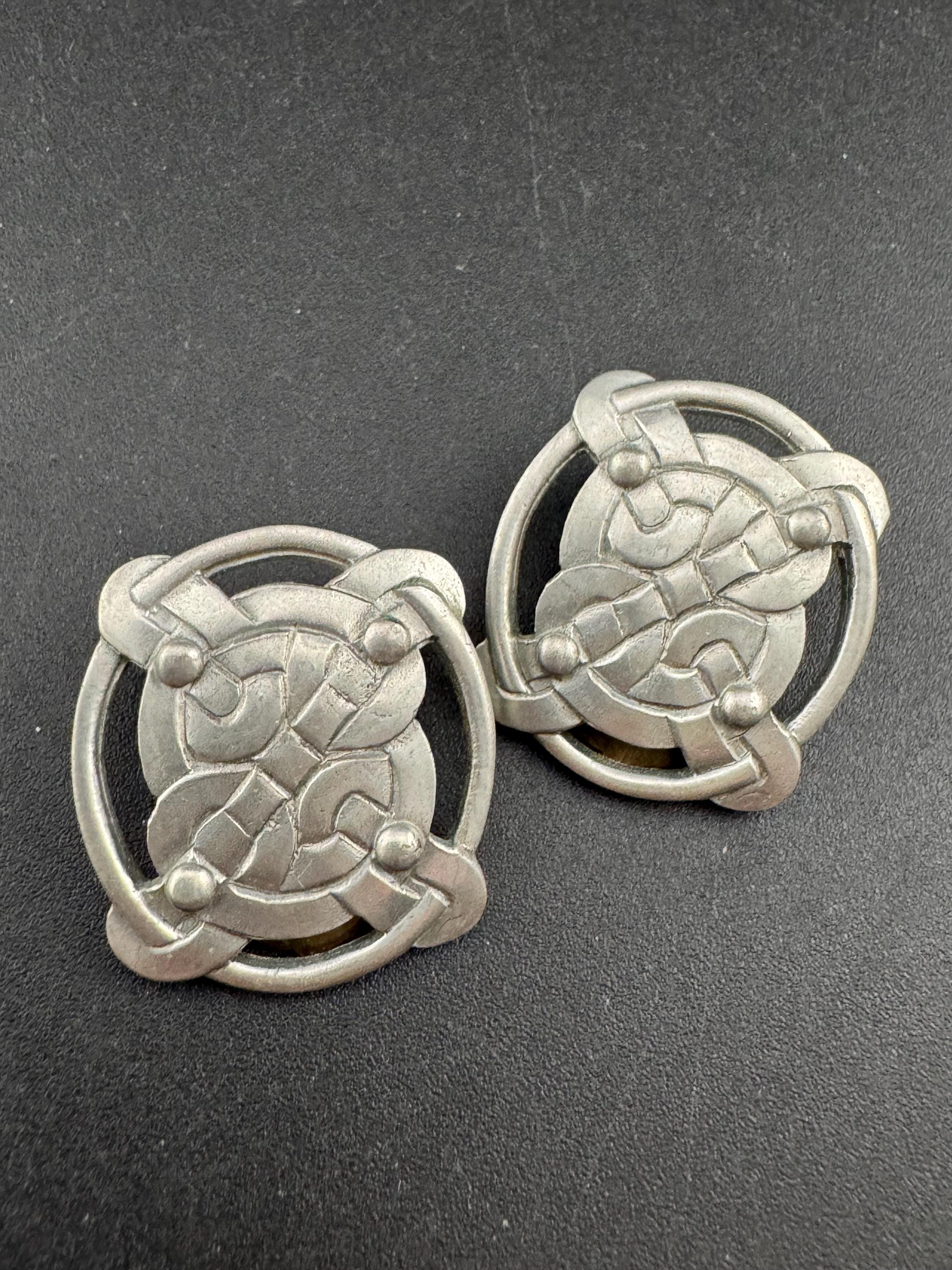 Signed liberty of London pewter round Celtic clip on earrings