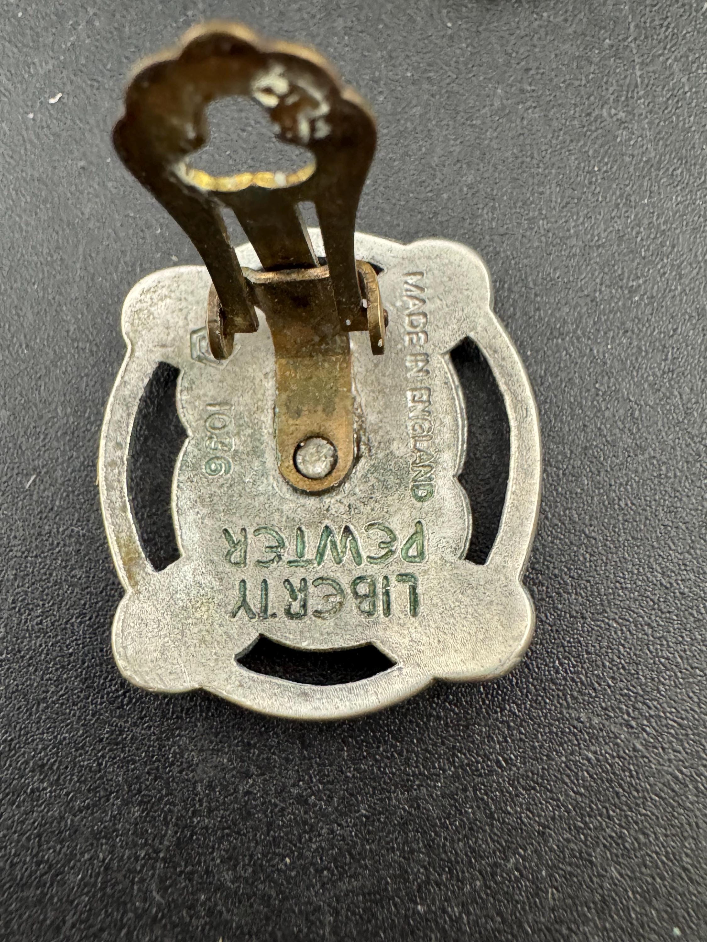 Signed liberty of London pewter round Celtic clip on earrings