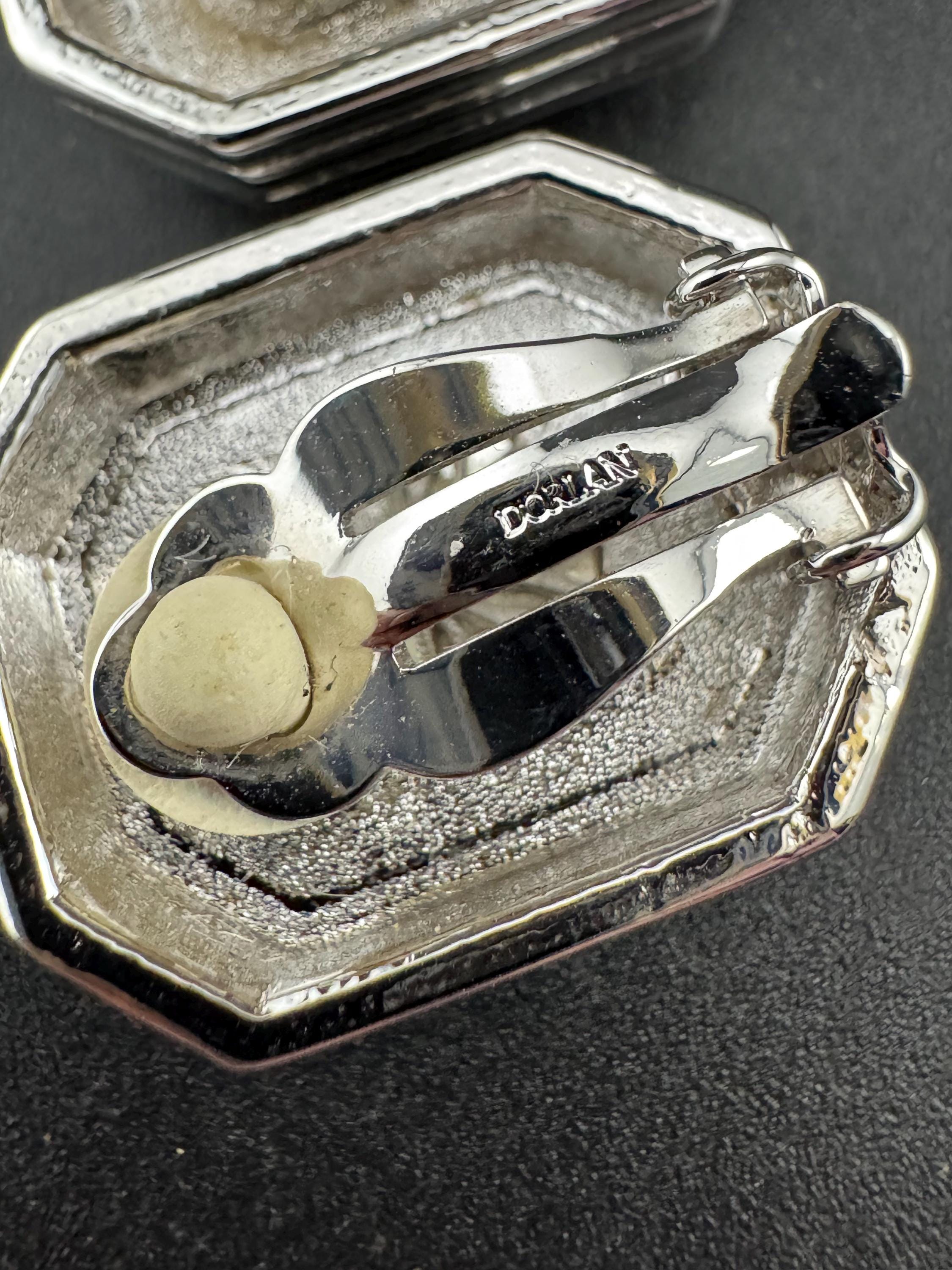 Signed D'Orlan Clip On Earrings: Modernist Silver Tone Diamanté