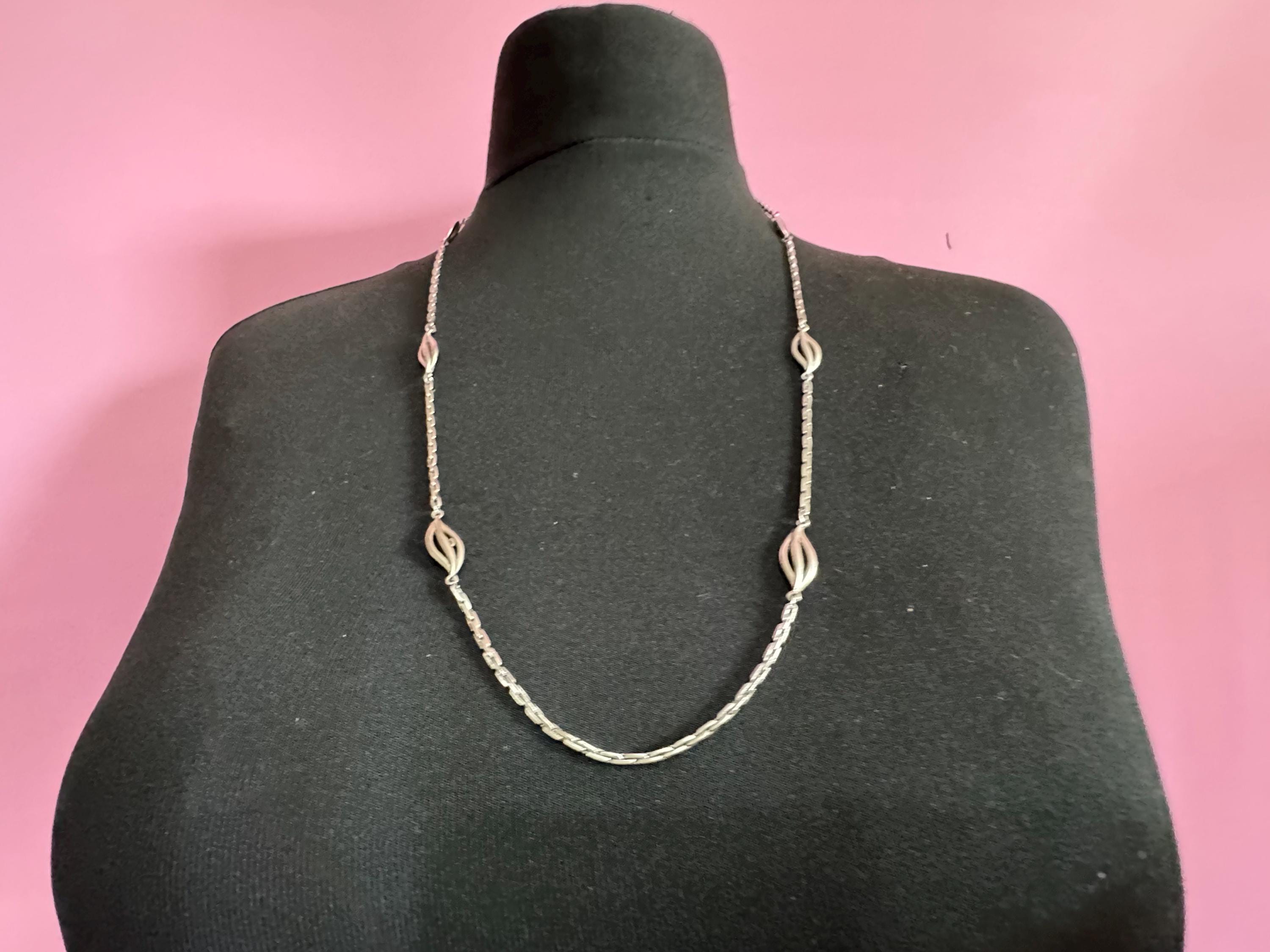 Signed d’orlan designer long 75cm silver plated chain station necklace