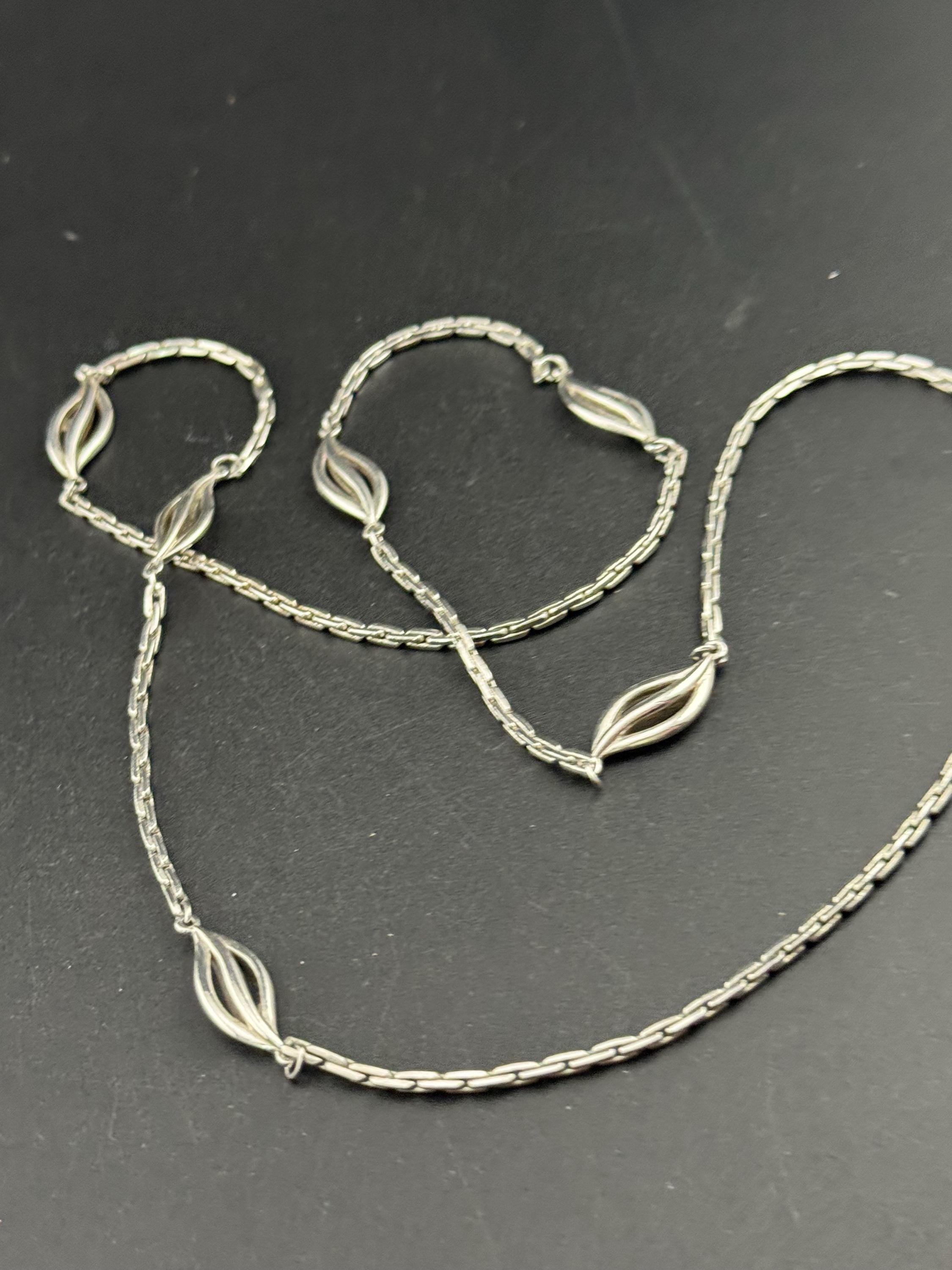 Signed d’orlan designer long 75cm silver plated chain station necklace
