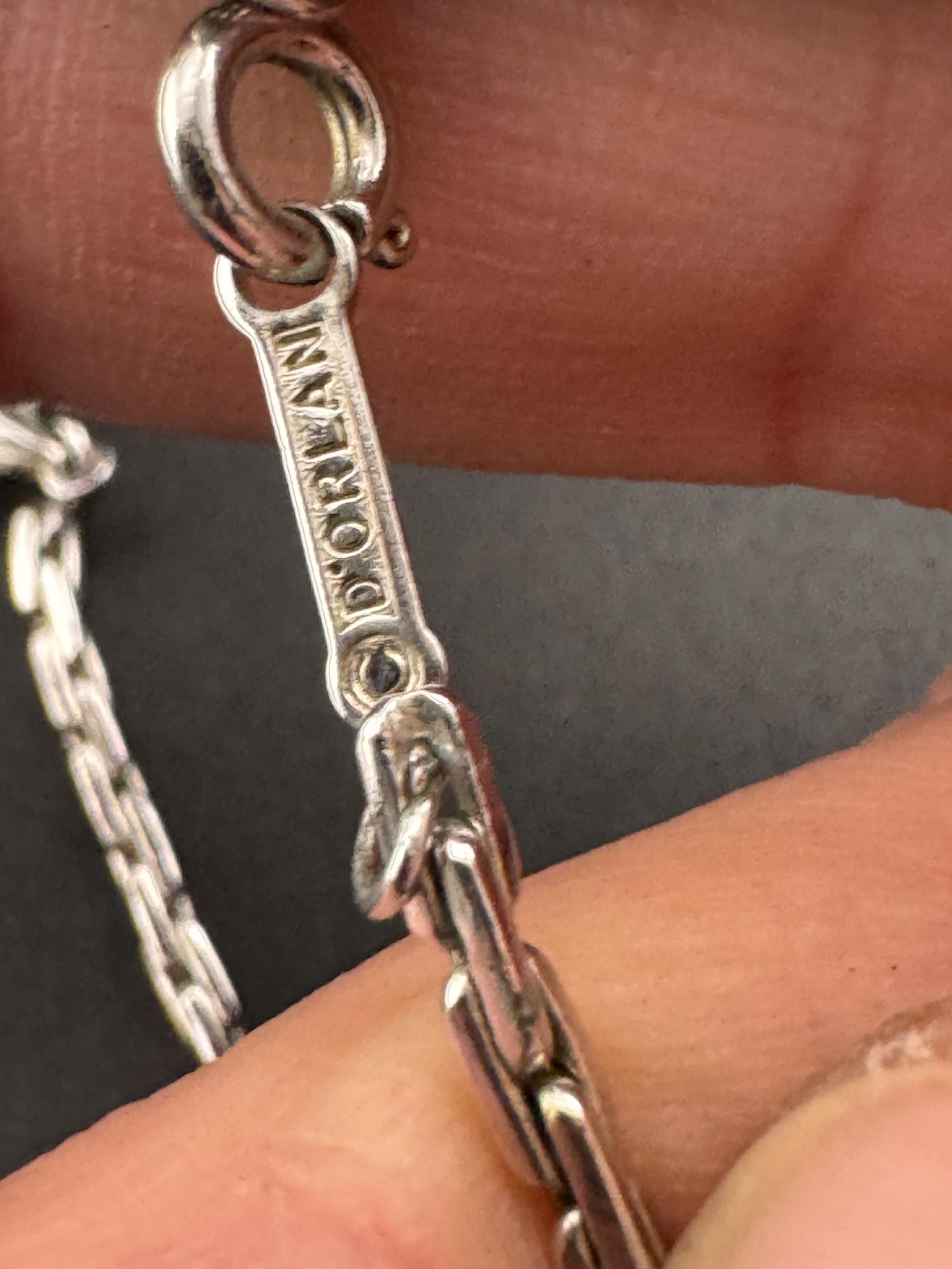 Signed d’orlan designer long 75cm silver plated chain station necklace