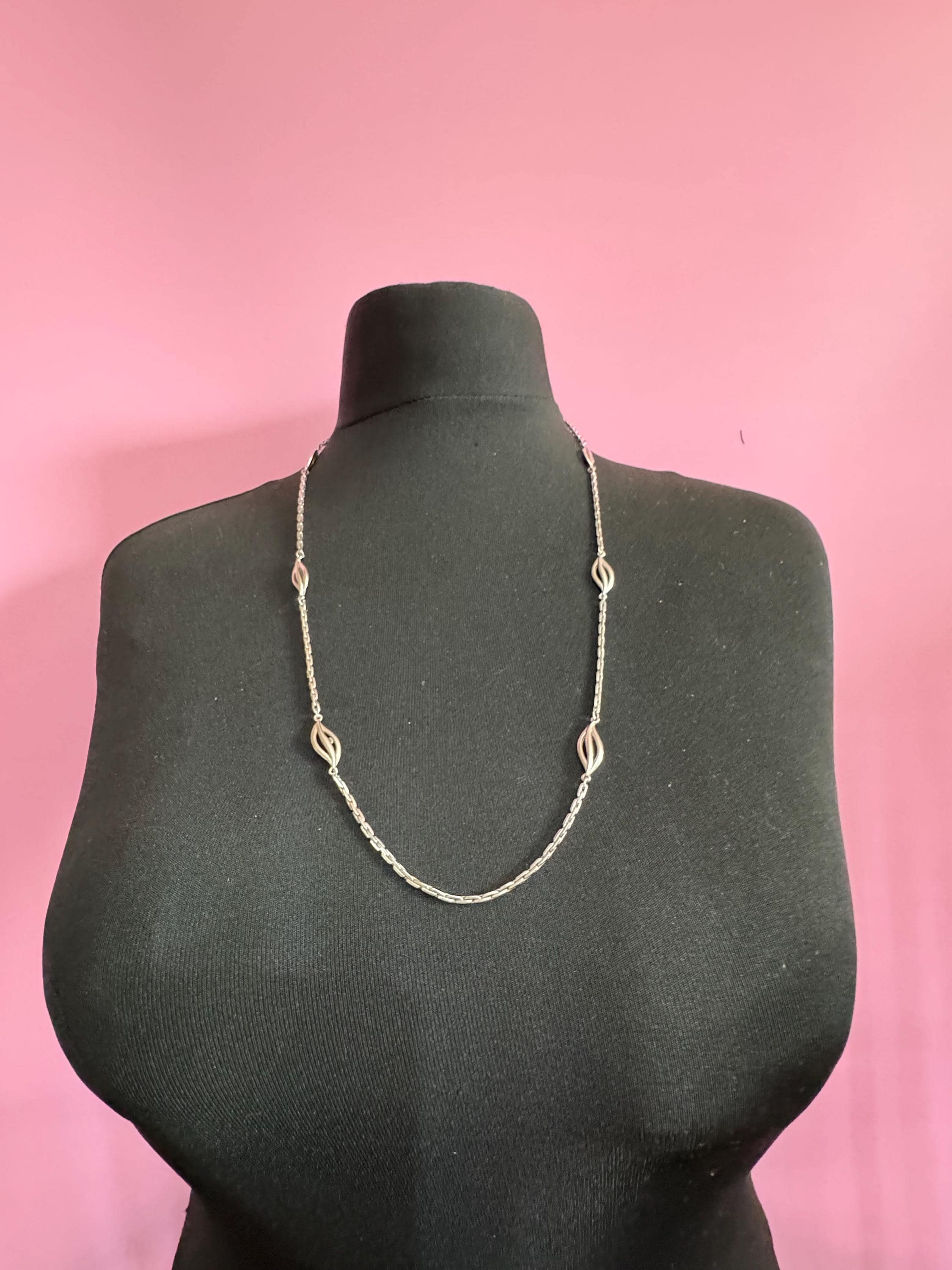 Signed d’orlan designer long 75cm silver plated chain station necklace