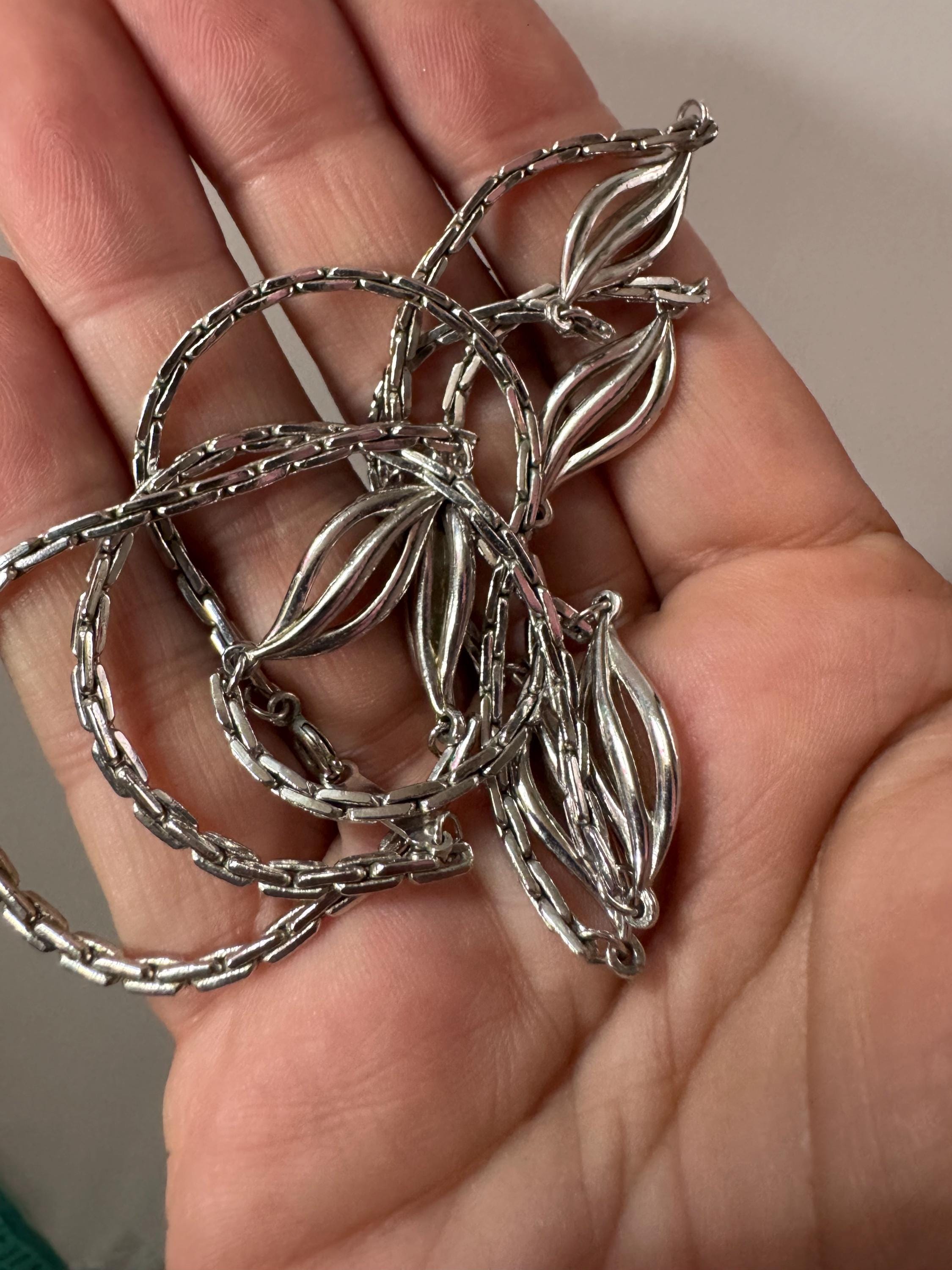 Signed d’orlan designer long 75cm silver plated chain station necklace
