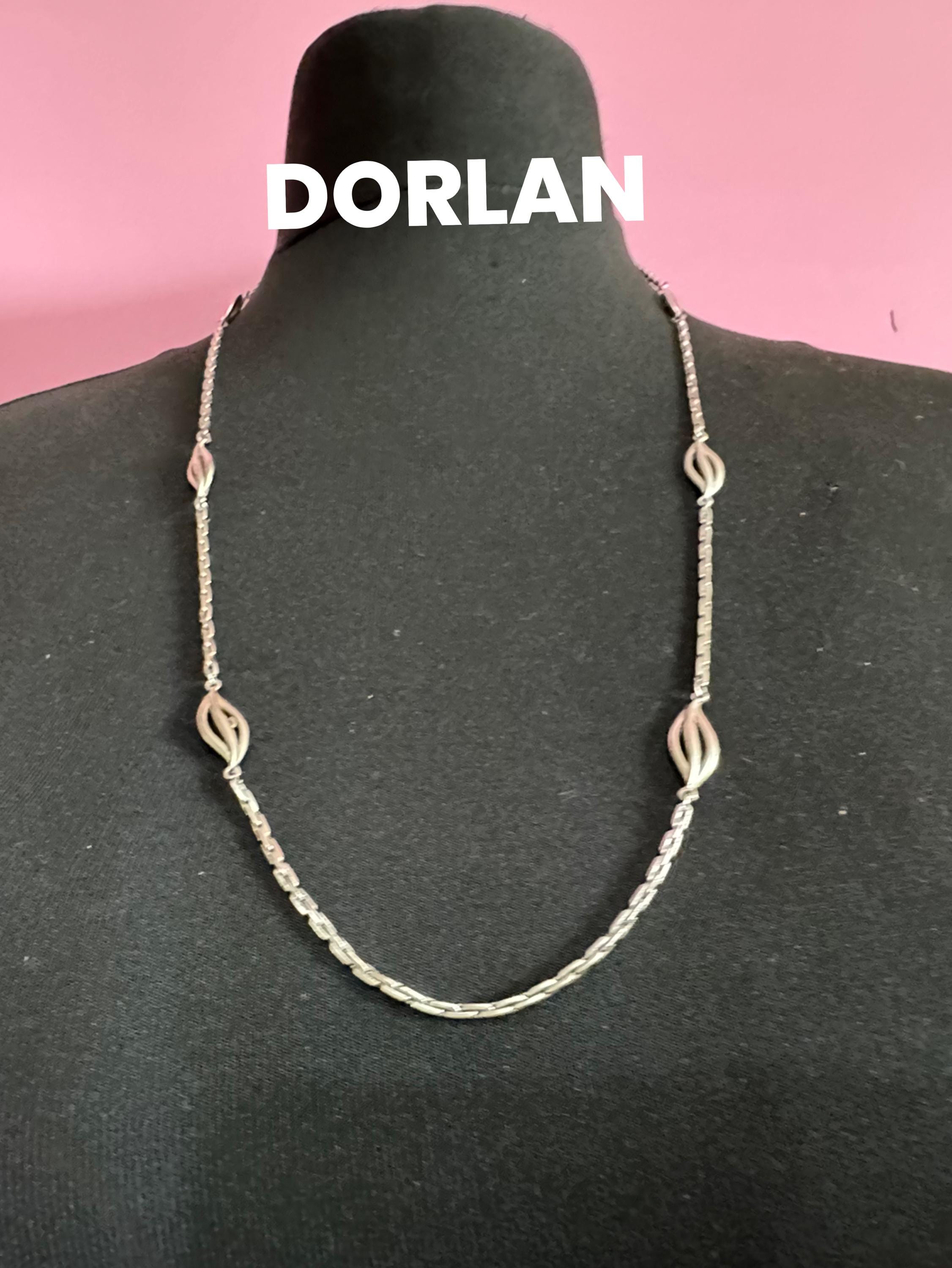 Signed d’orlan designer long 75cm silver plated chain station necklace
