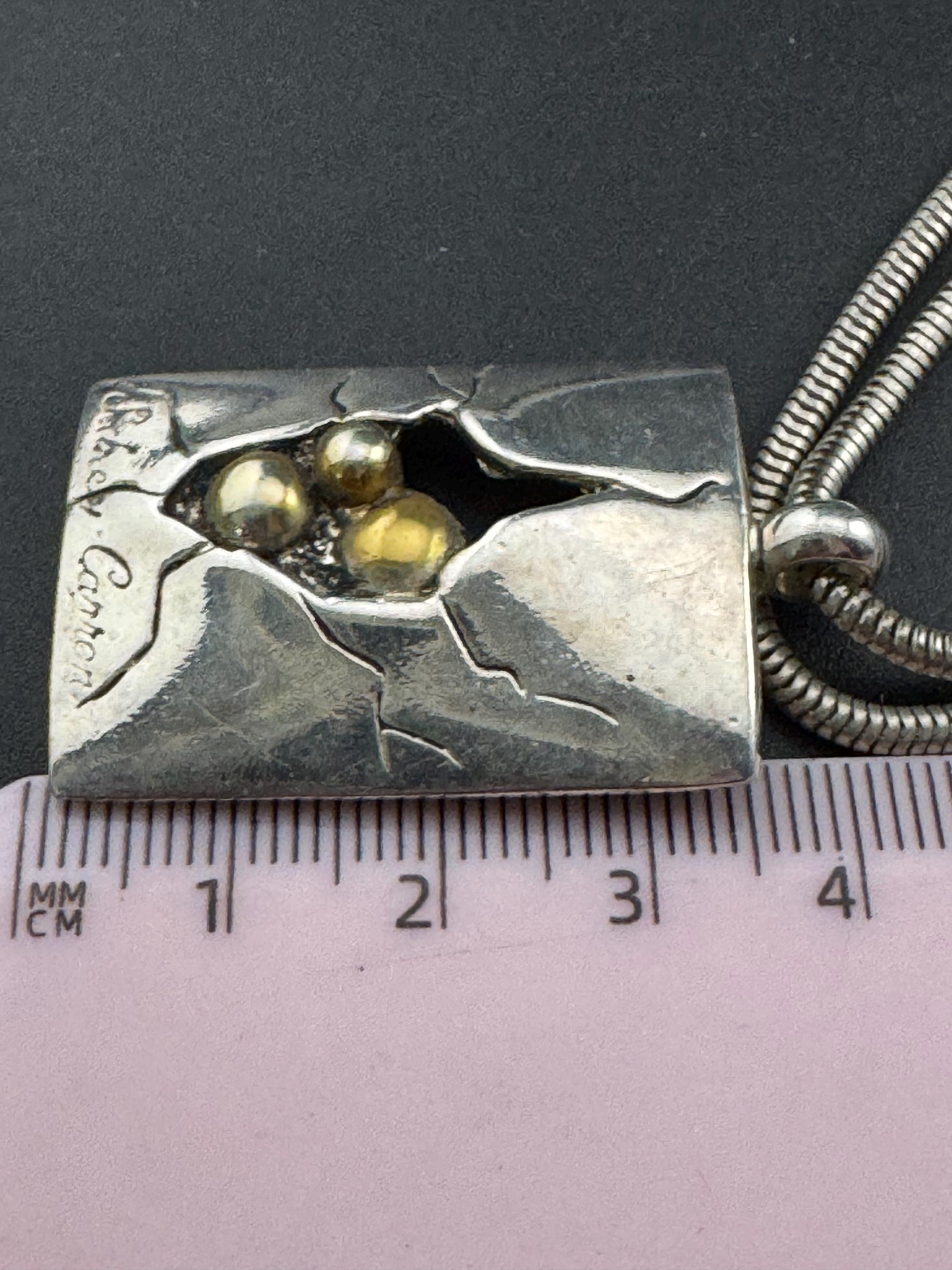 Signed Sidney Carron Paris Pendant Necklace: Silver Tone & Gold Ball
