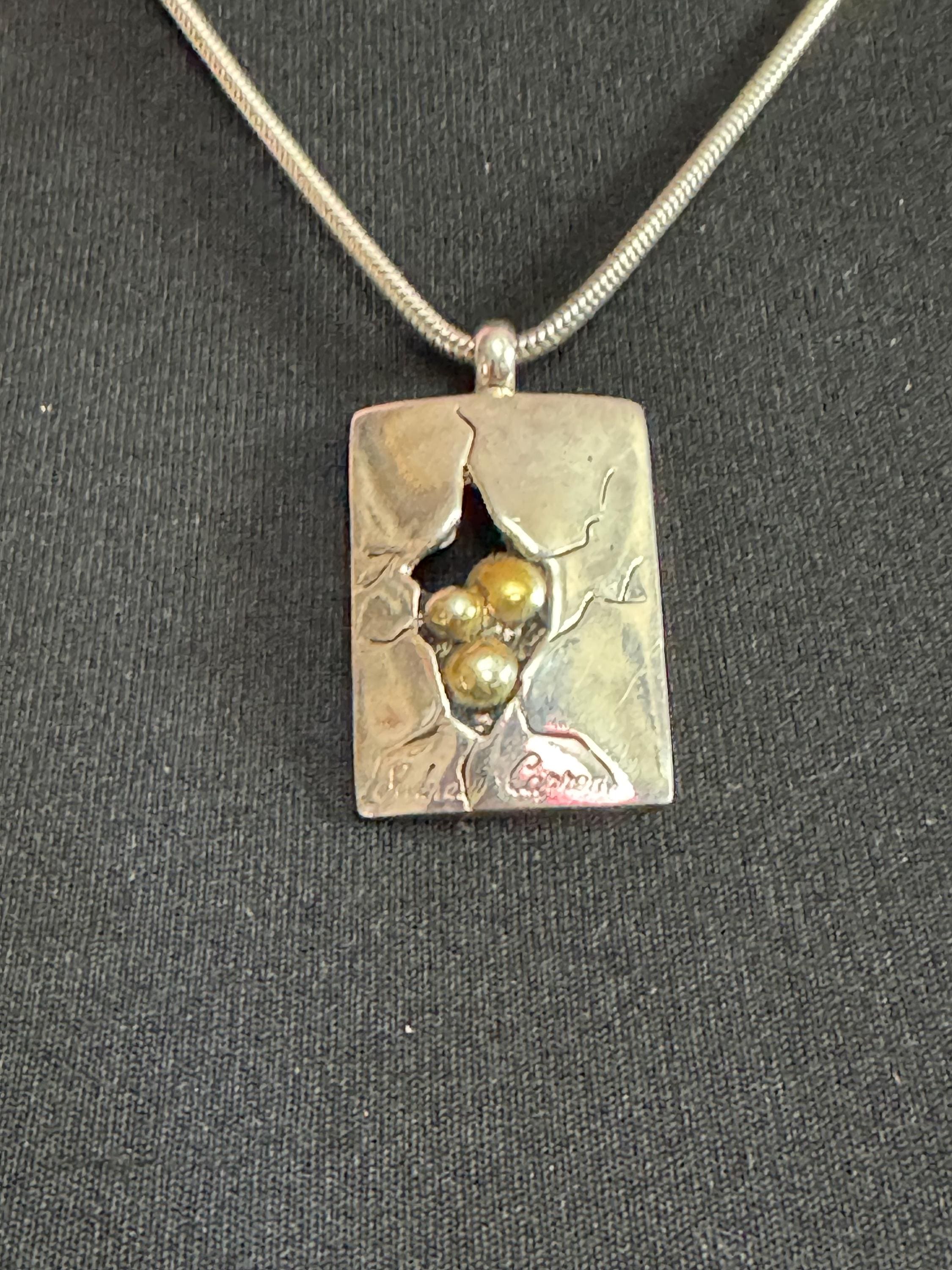 Signed Sidney Carron Paris Pendant Necklace: Silver Tone & Gold Ball