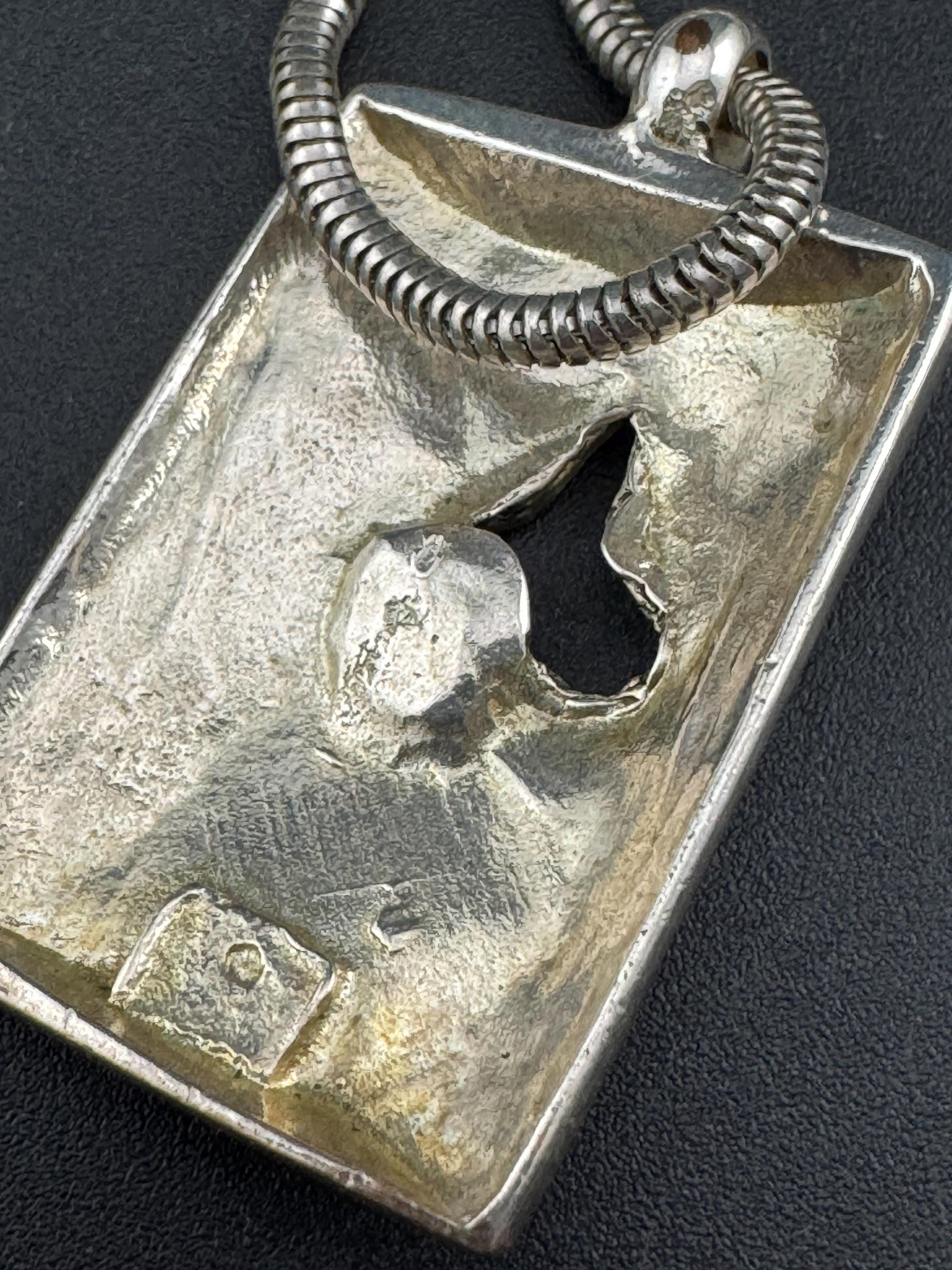 Signed Sidney Carron Paris Pendant Necklace: Silver Tone & Gold Ball