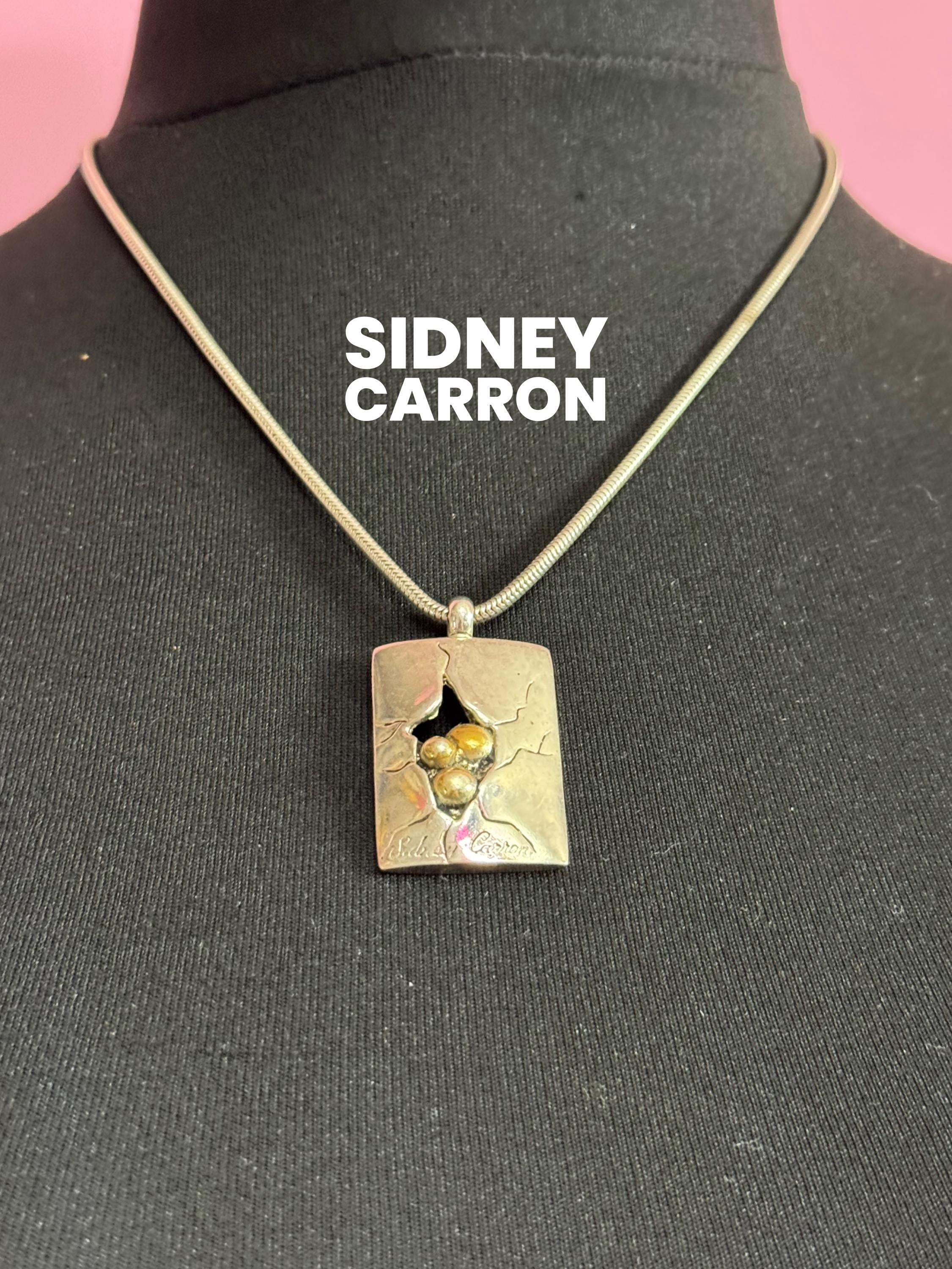 Signed SIDNEY CARRON Paris French designer silver tone iconic gold ball bead modernist pendant and chain