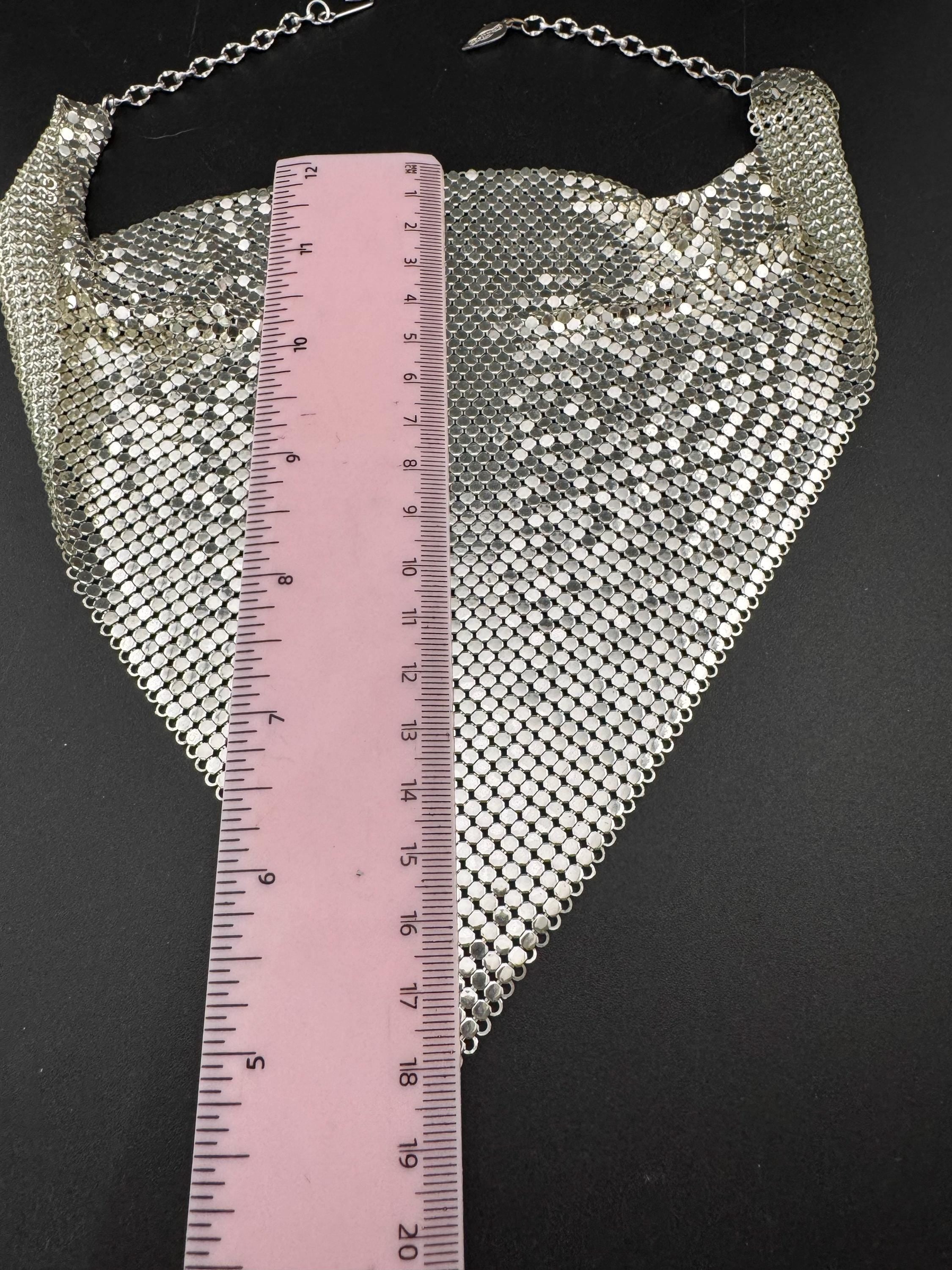 Signed whiting and Davis vintage silver plated mesh choker bib necklace