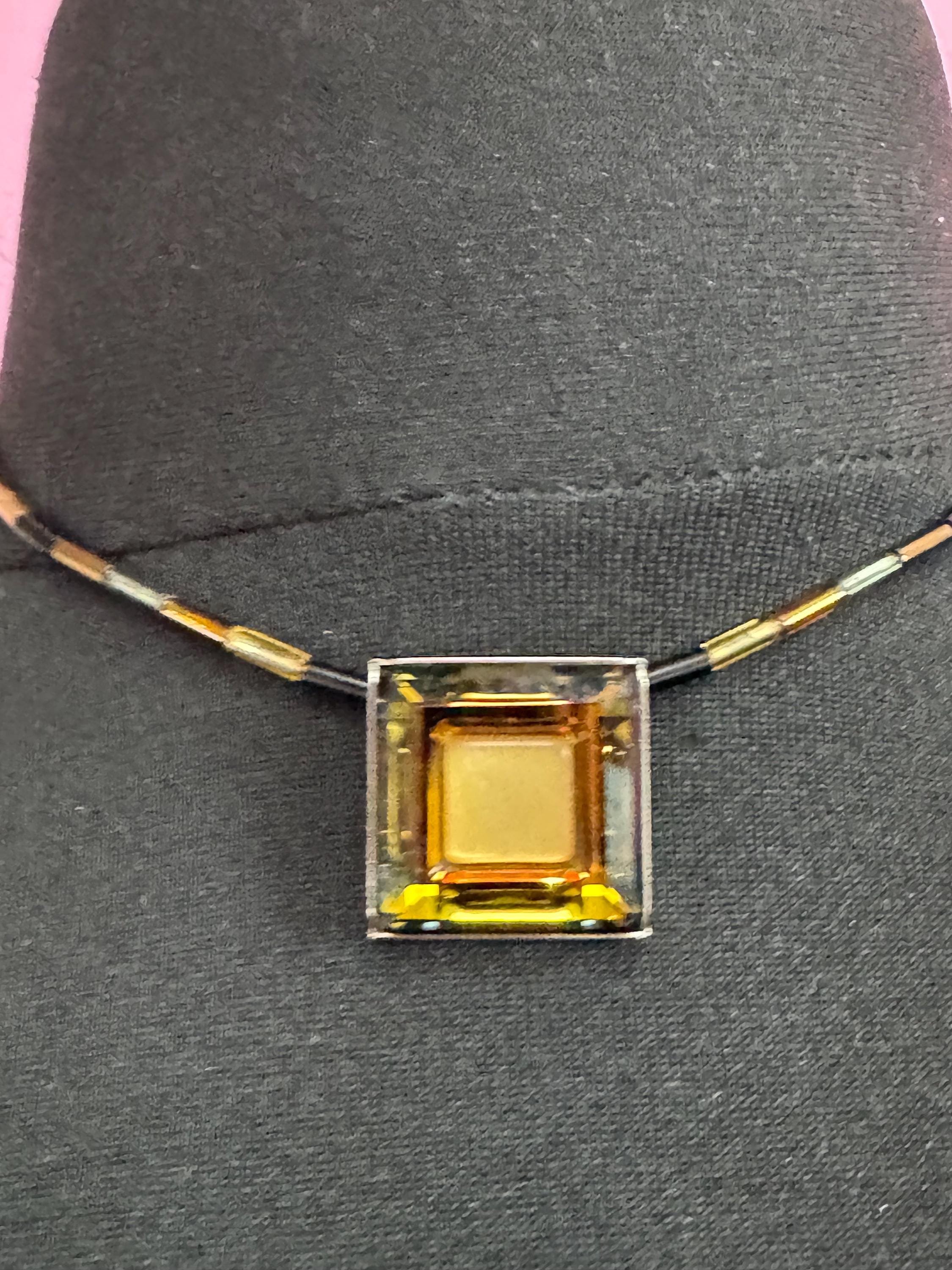 Vintage signed coeur de lion designer Amber Orange Crystal crystal & glass bugle beaded necklace